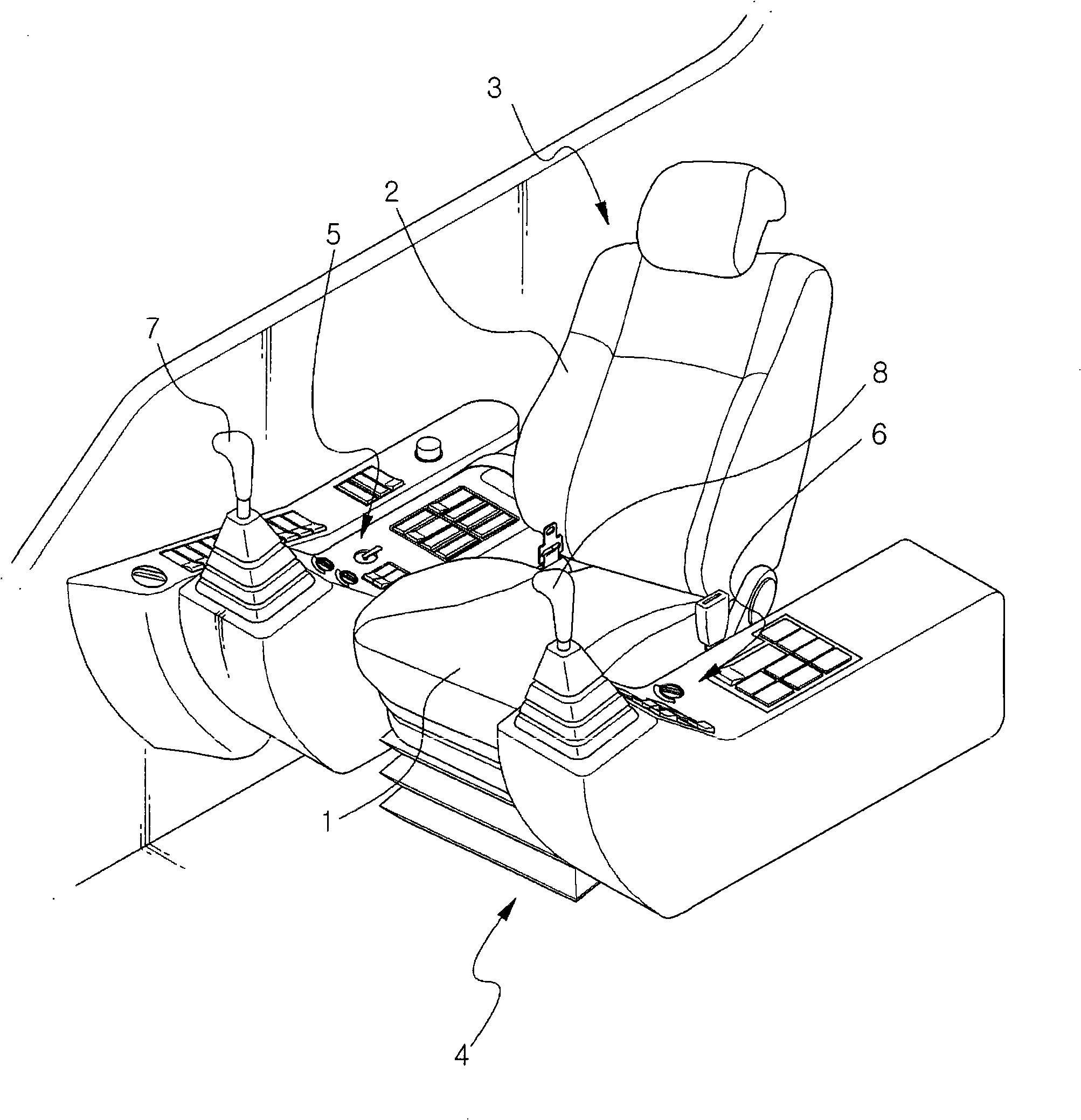 Seat for heavy equipment having buffer means in forward and backward directions