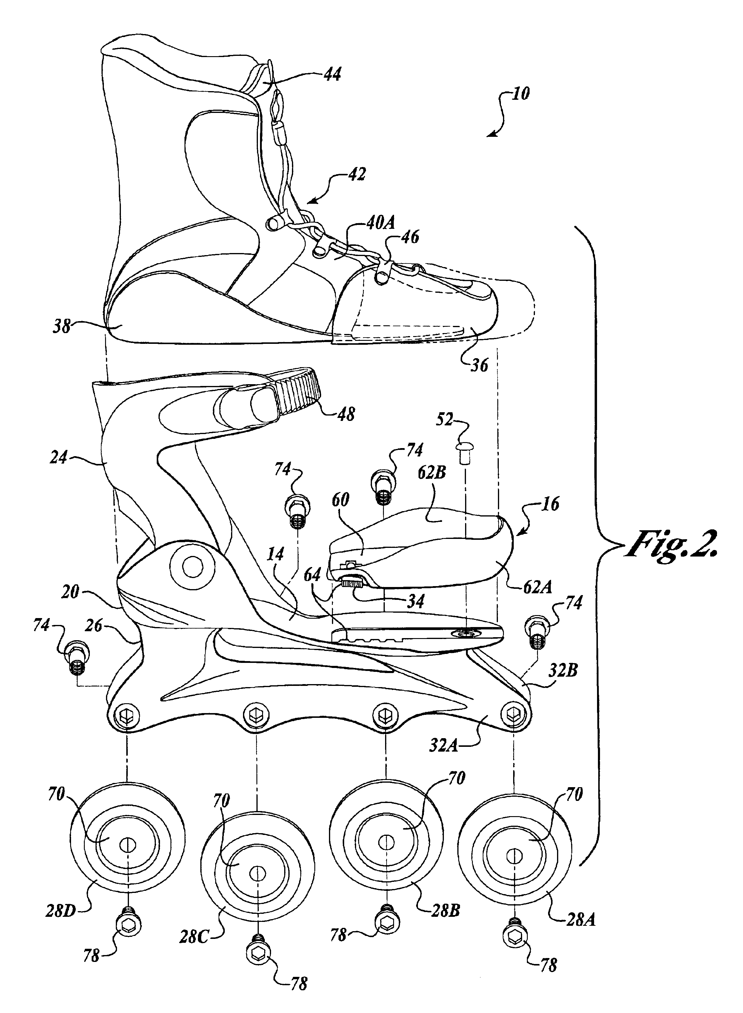 Tool-less size-adjustable in-line skate