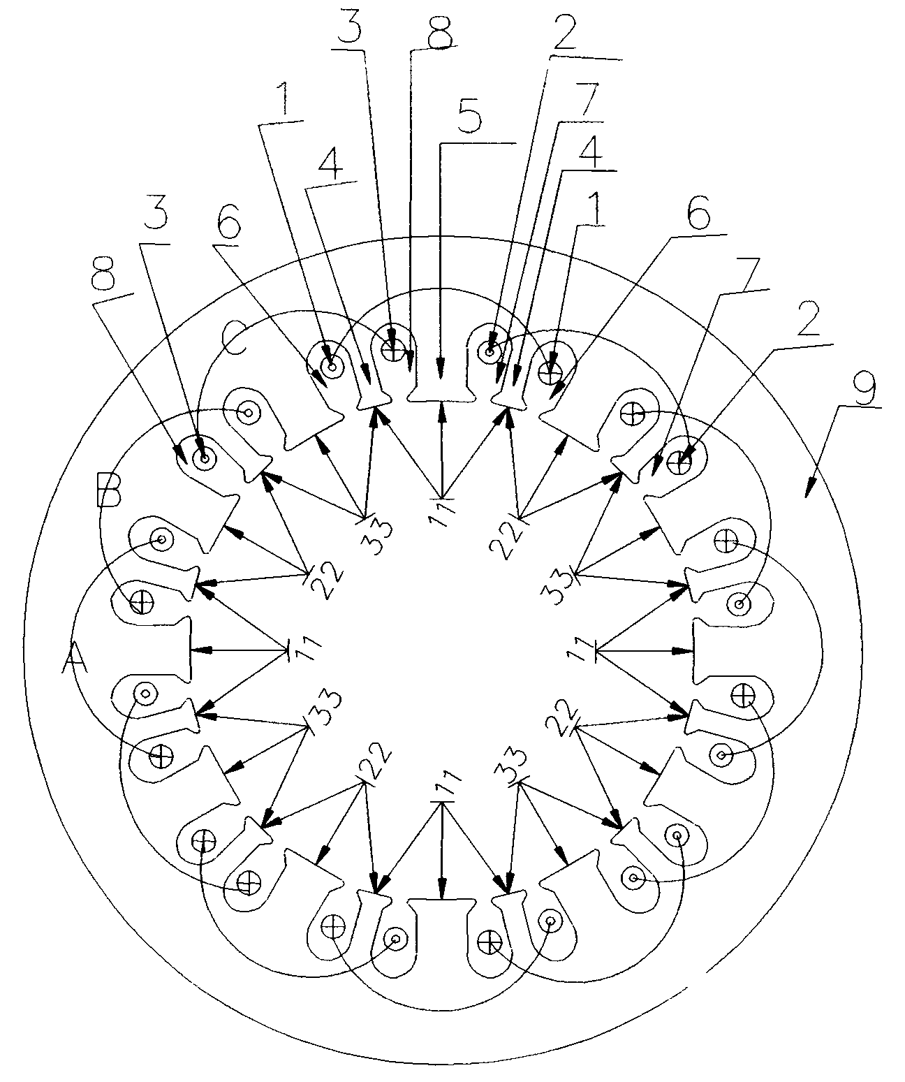 Motor and sine stator