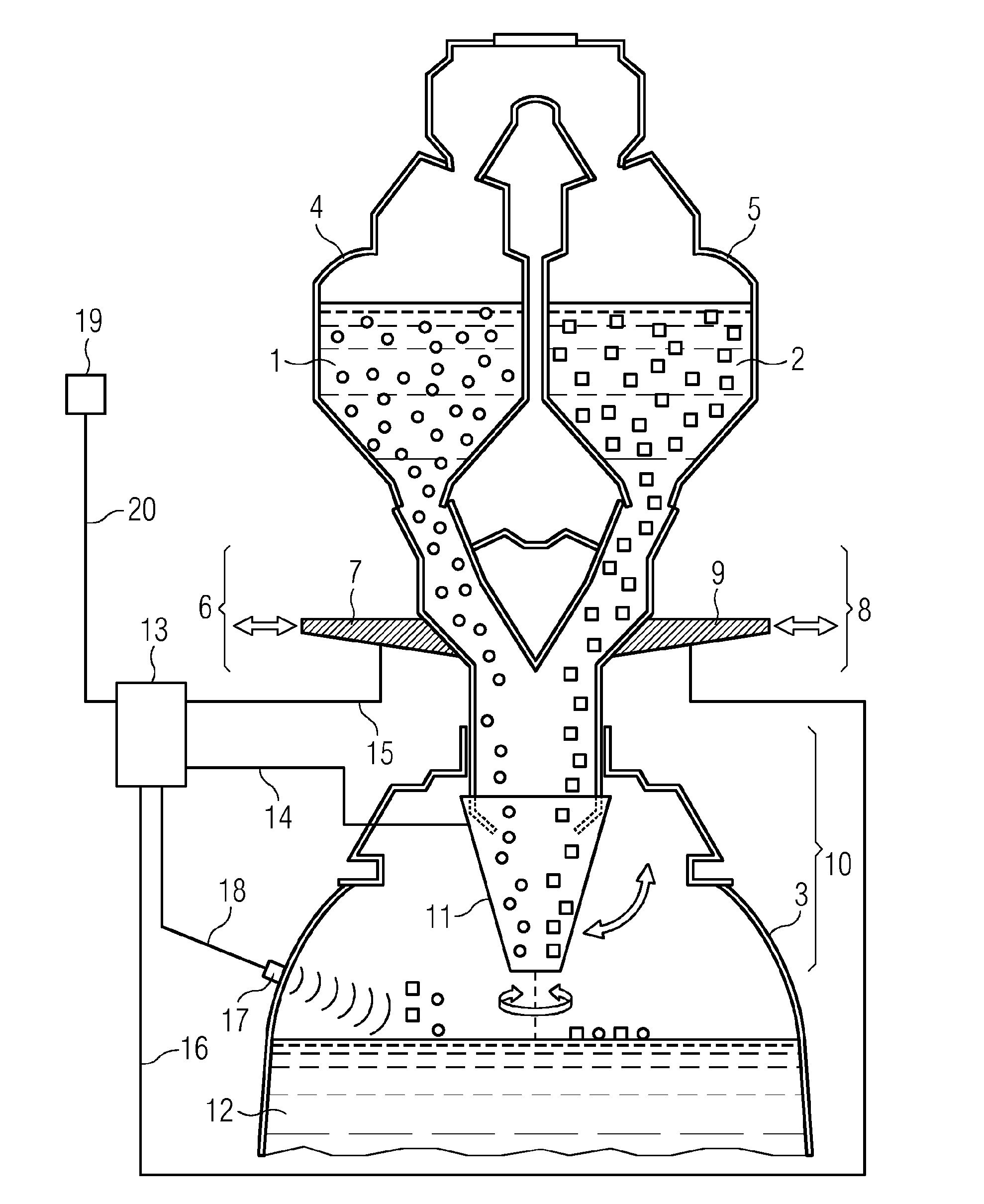 Method and device for charging coal-containing material and iron carrier material