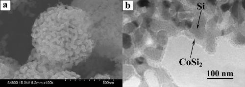 Mesoporous silicon/cobalt disilicide composite microsphere material as well as preparation method and application thereof