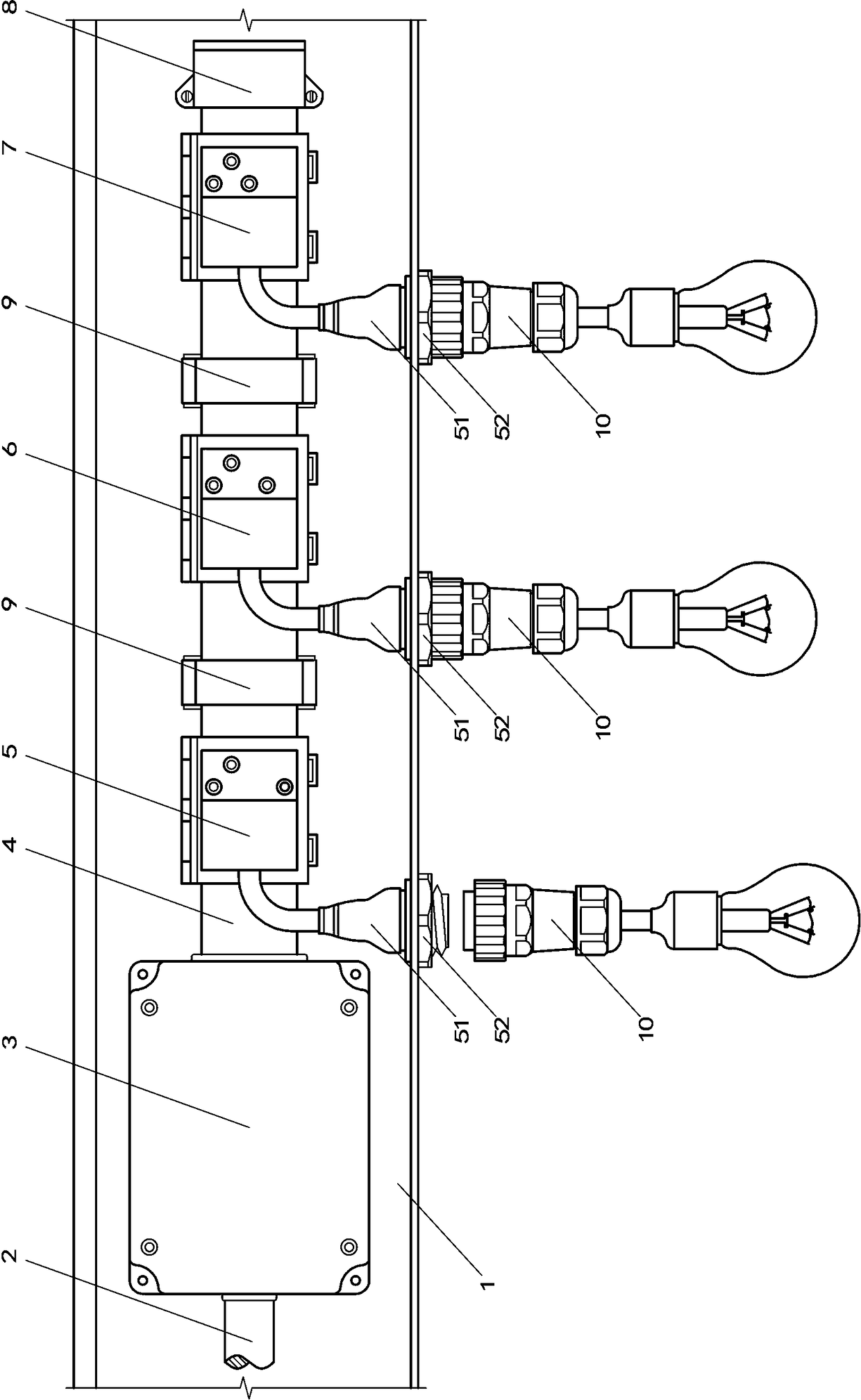 Highway tunnel illumination distribution system and branch module