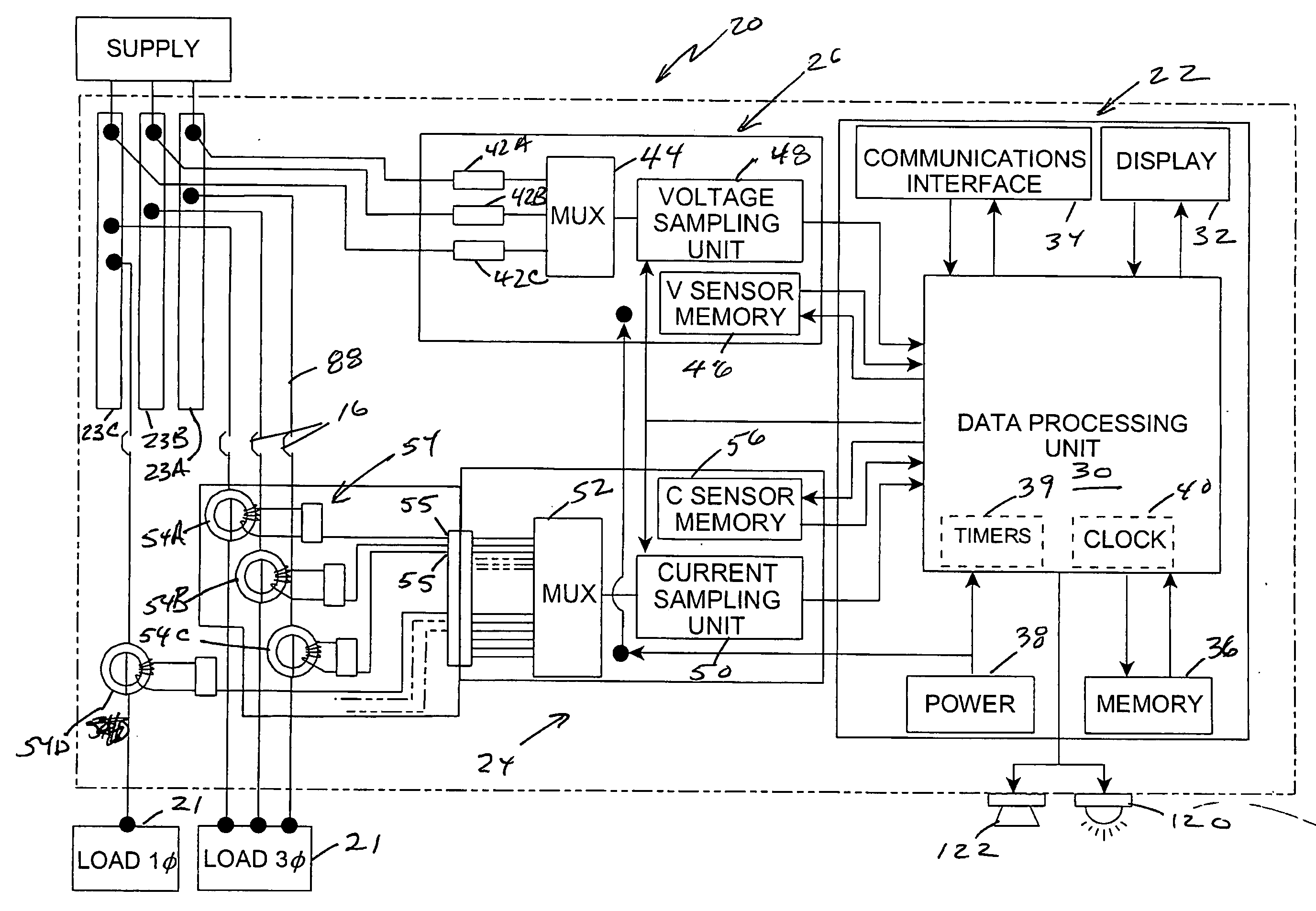 Branch current monitor with an alarm