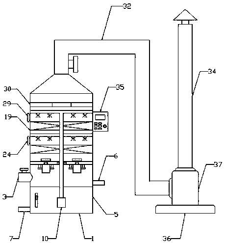 A cyclone reaction water spray tower for acid mist waste gas treatment