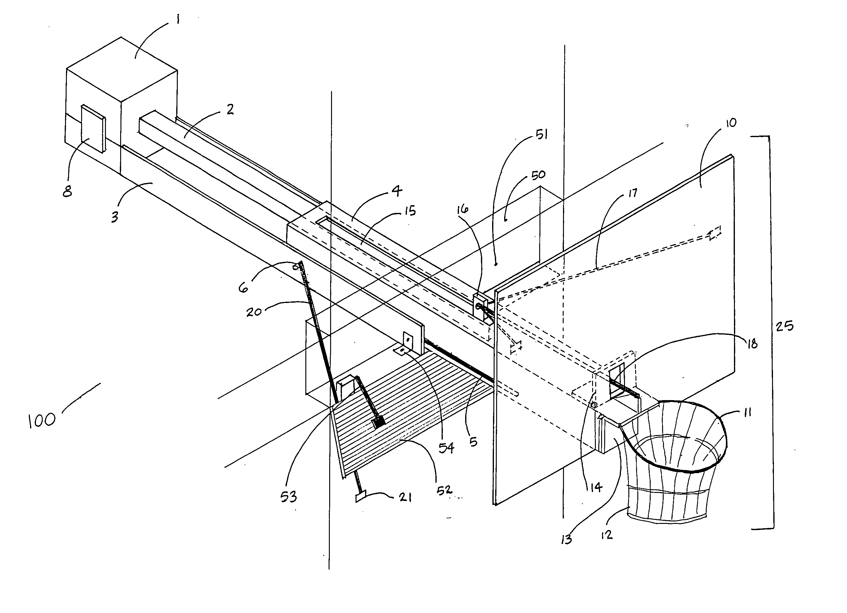 Apparatus and method for a retractable basketball backboard and hoop assembly