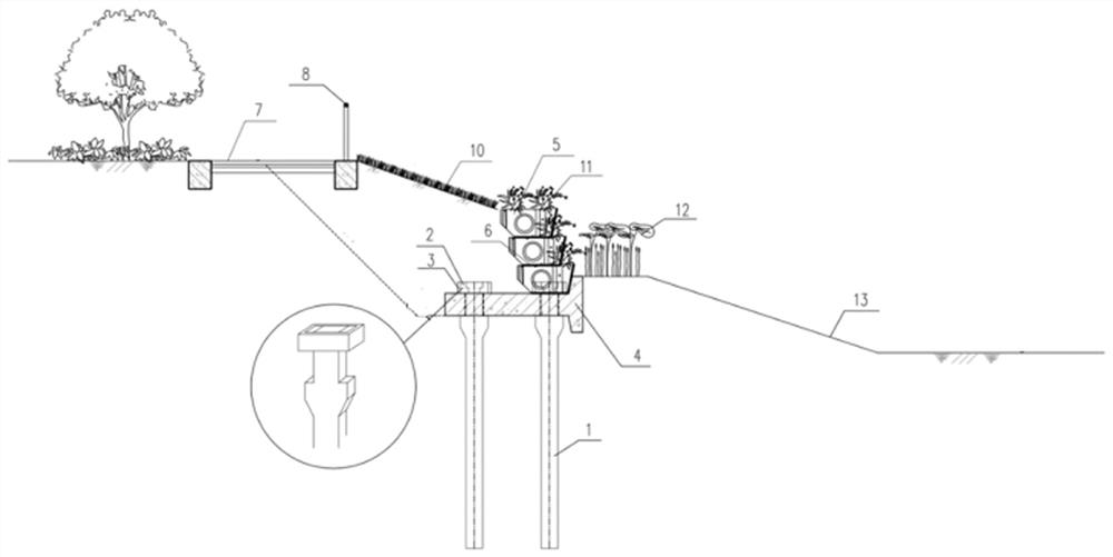 Assembly type low pile bearing platform revetment suitable for muddy foundation and construction method