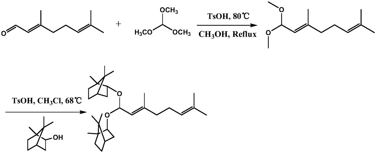 Citral diborneol-based acetal derivative and preparation method and application thereof