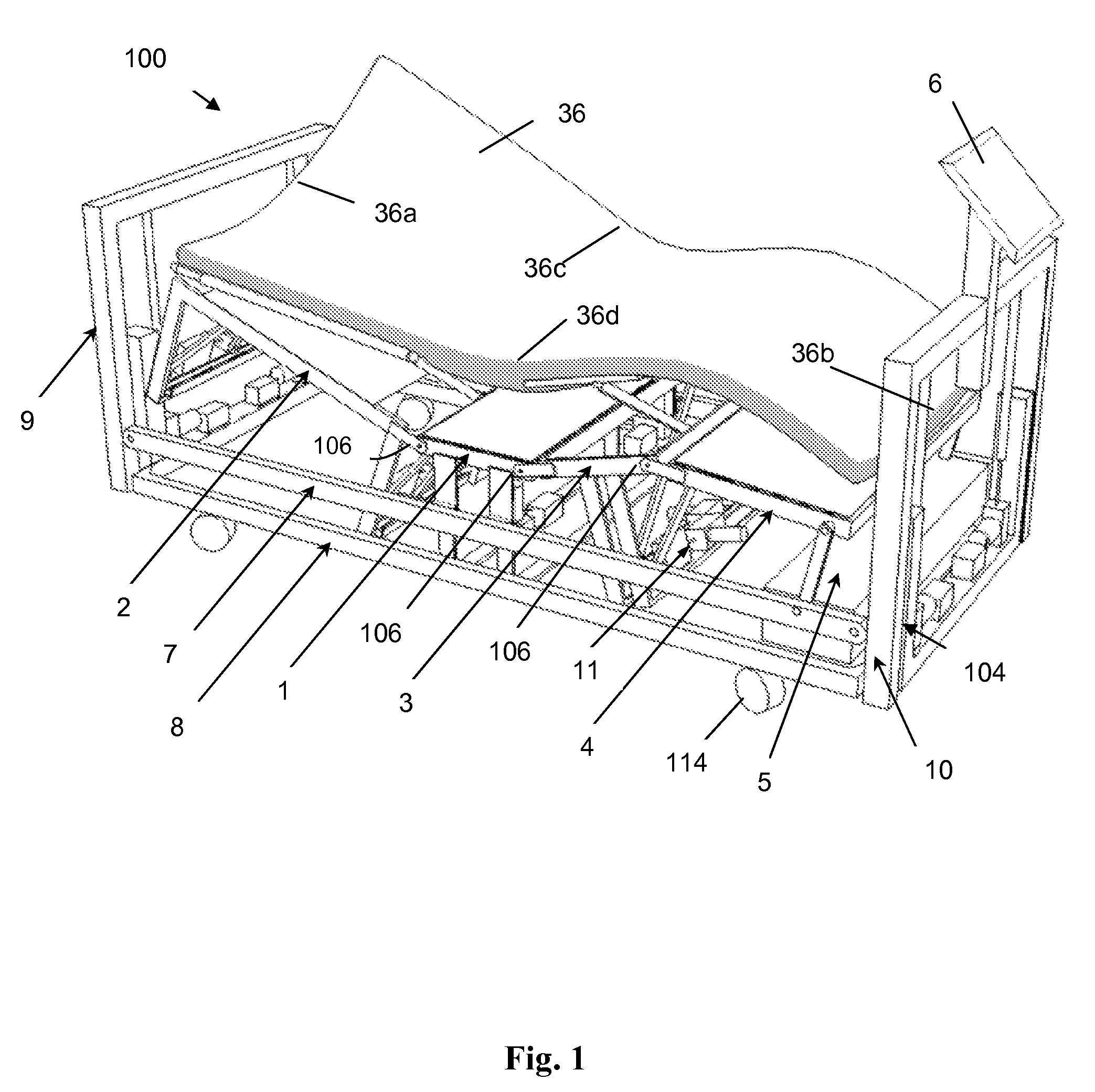 Bed with adjustable patient support framework