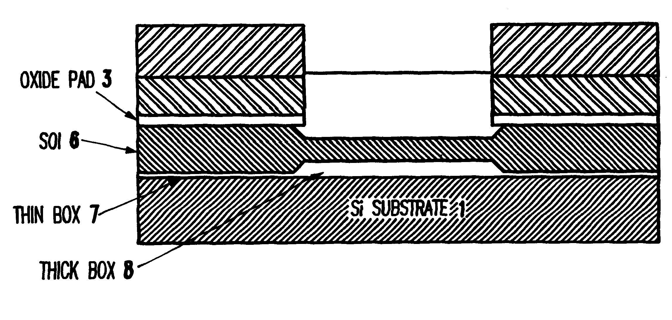 Method for patterning a buried oxide thickness for a separation by implanted oxygen (simox) process