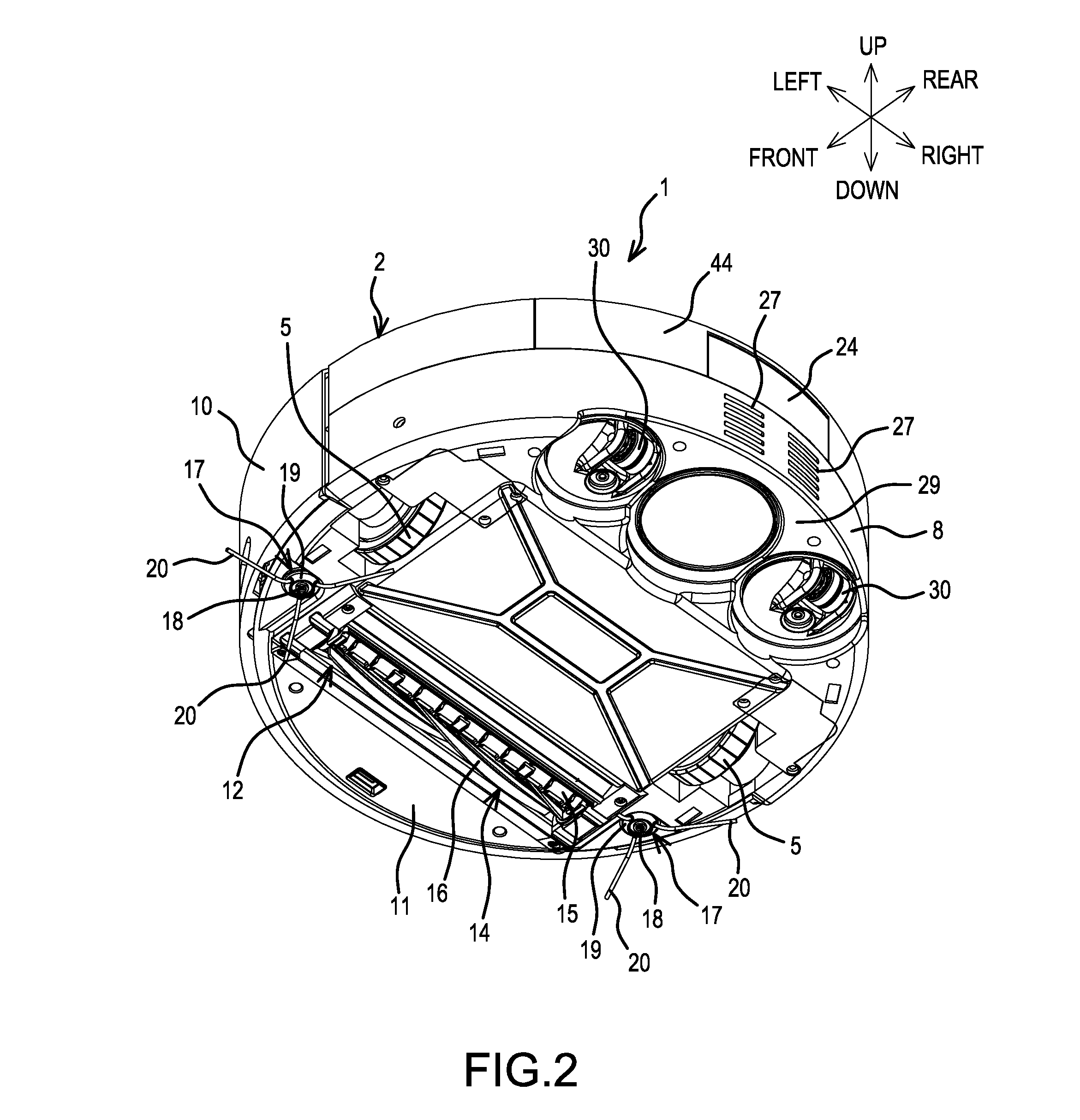 Self-propelled, dust-collecting robot