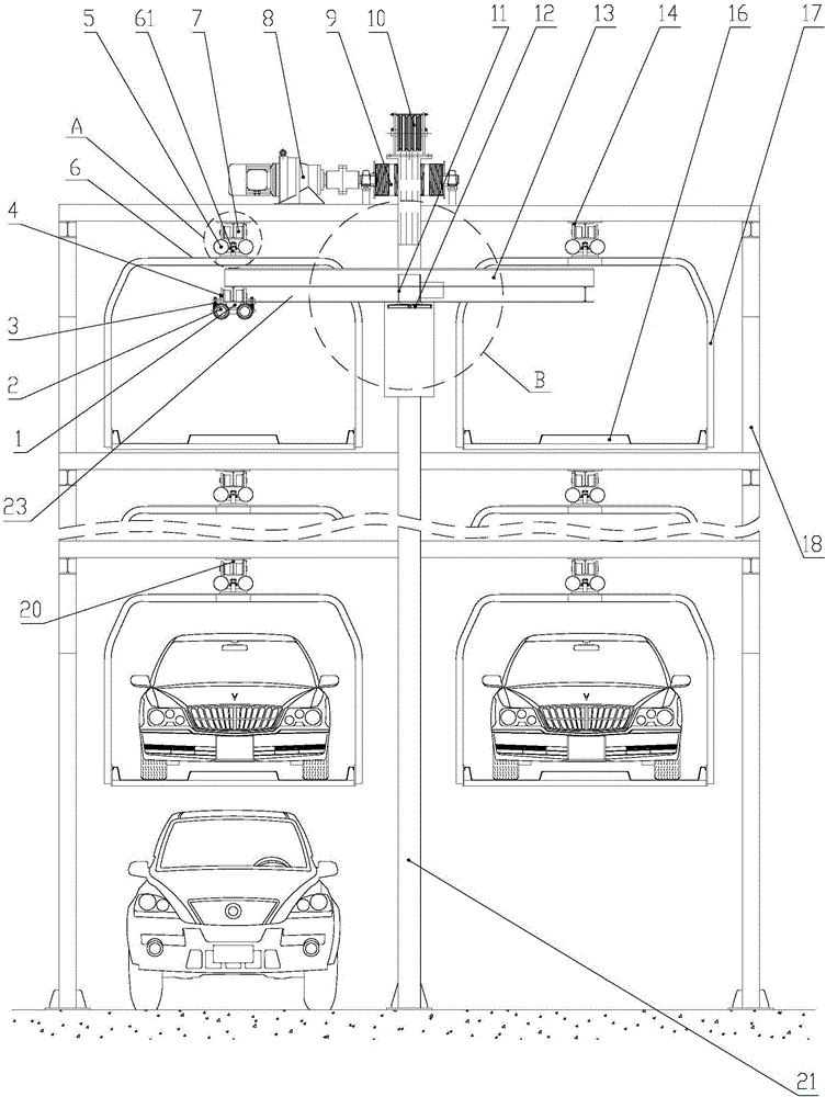 A multi-storey three-dimensional garage without avoidance