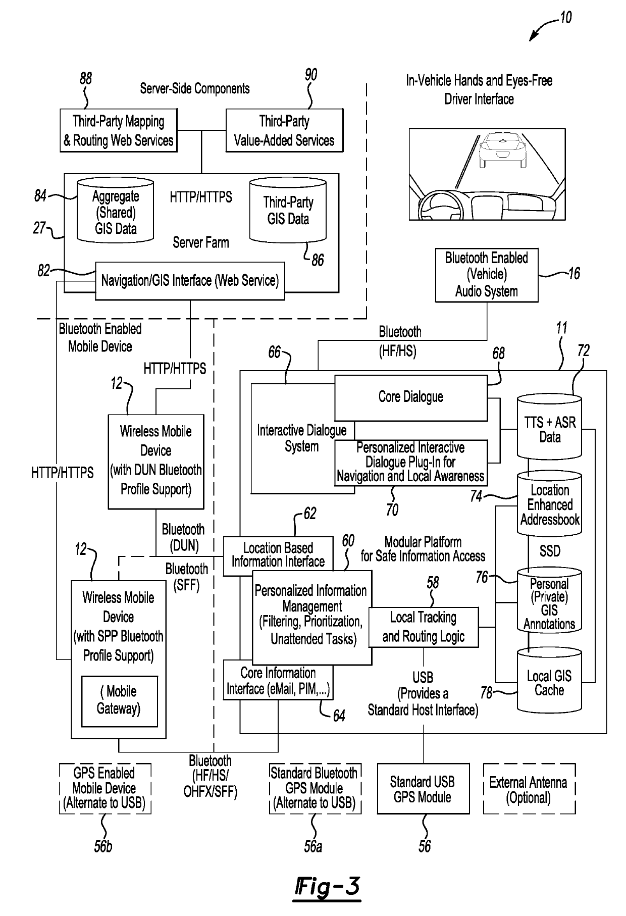 Vehicle communication system with destination selection for navigation