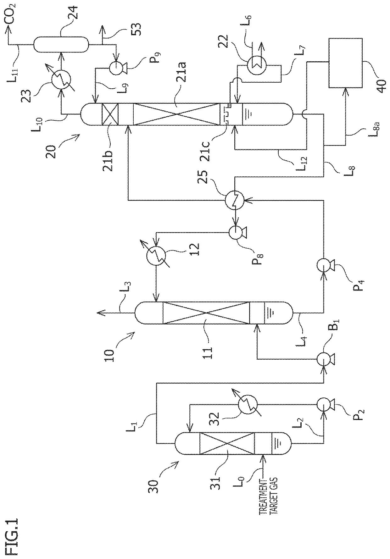 Acidic gas recovery system and reclaiming device to be used in same