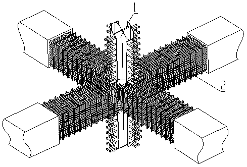 Construction structure and method of large-section steel-reinforced concrete column and beam node