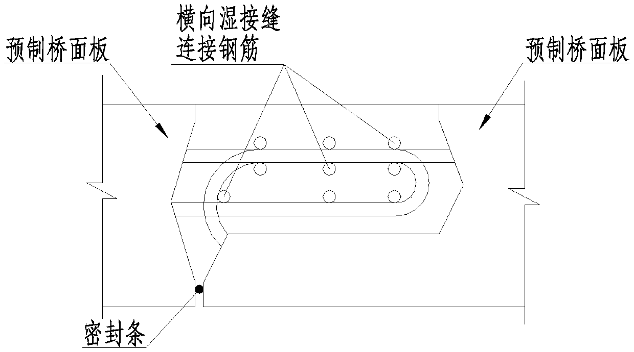 Non-mold post-cast strip prefabricated reinforced concrete bridge deck slab