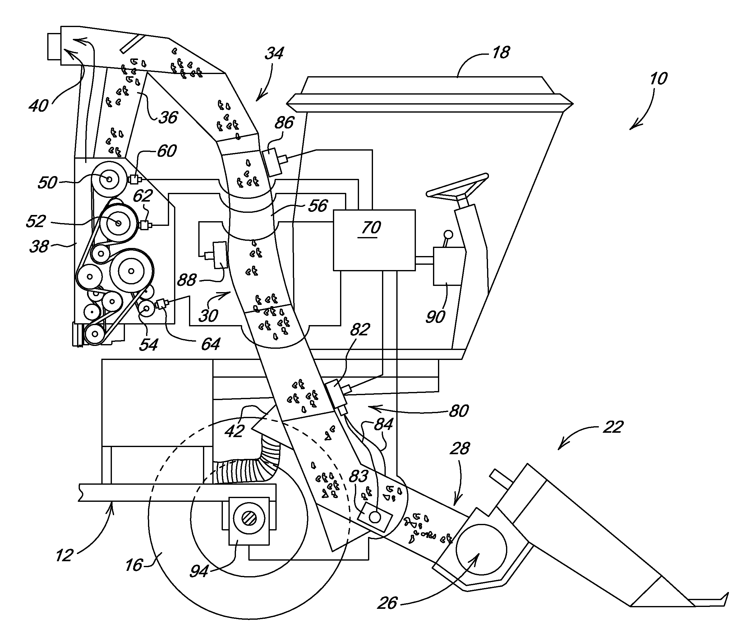 Conveying duct monitor system for controlling harvester speed