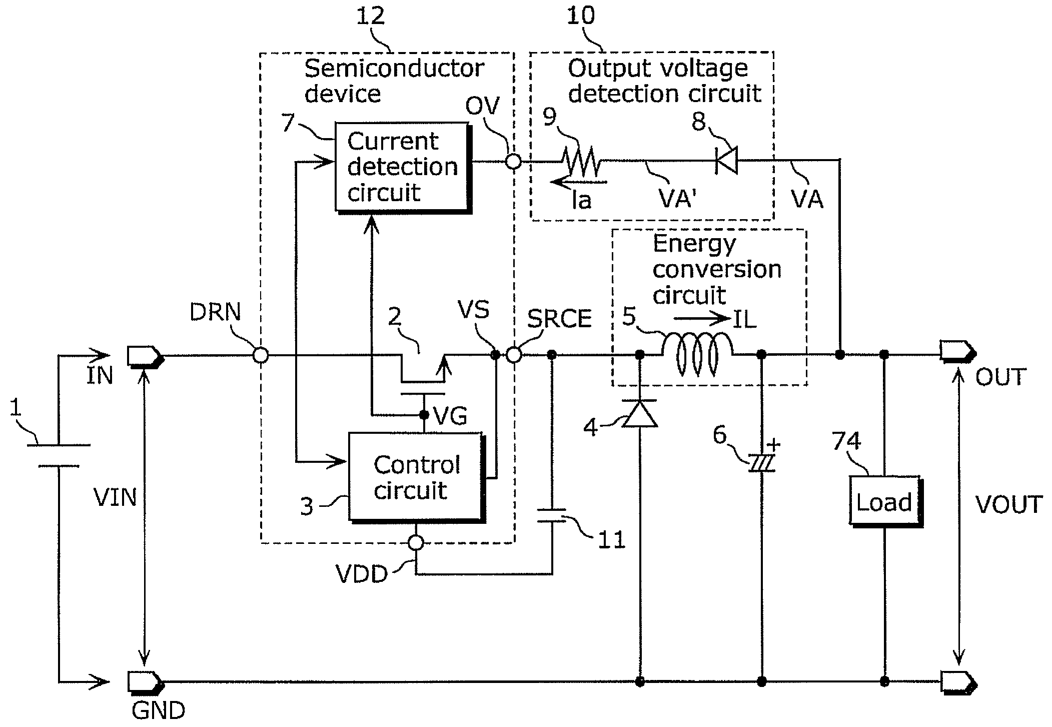 Switching power supply device and semiconductor device used for the same