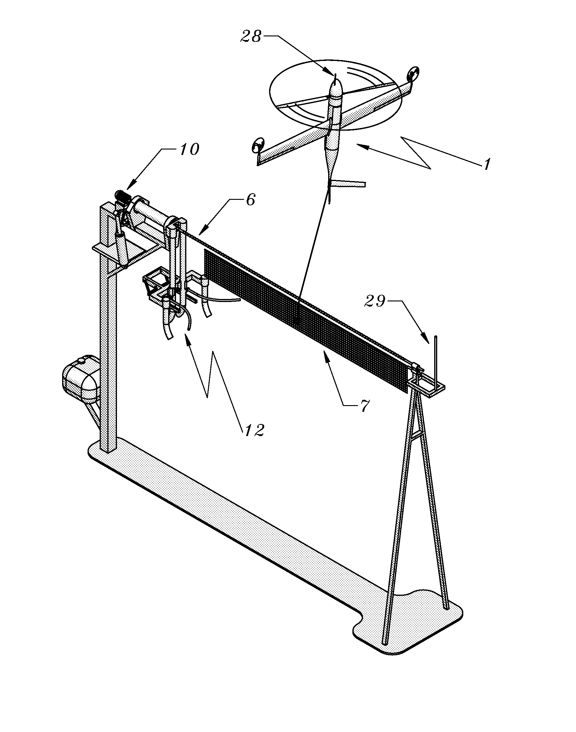 Method and apparatus for automated launch, retrieval, and servicing of a hovering aircraft