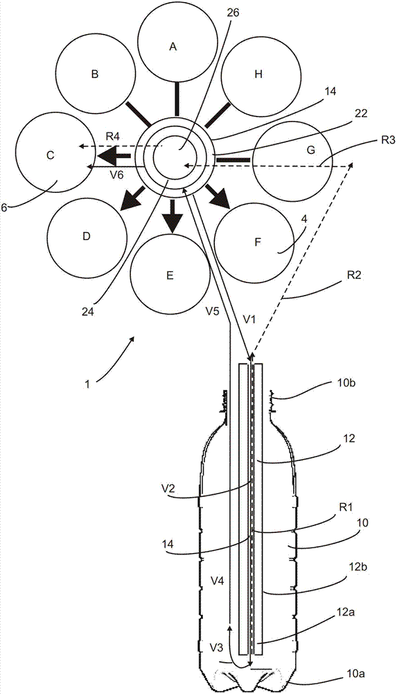 Blow-moulding machine with base cooling in the stabilisation phase