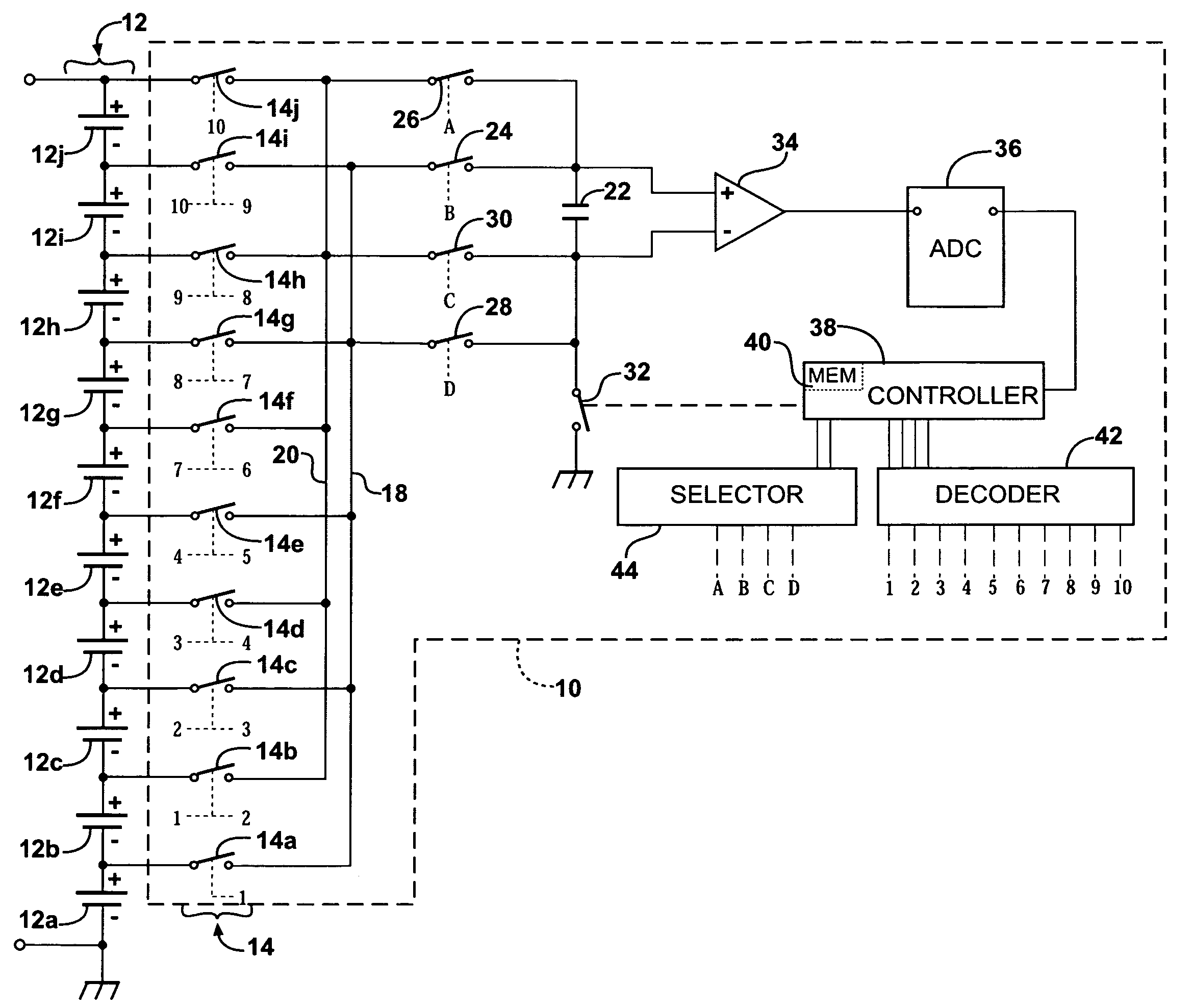 System and method to measure series-connected cell voltages using a flying capacitor