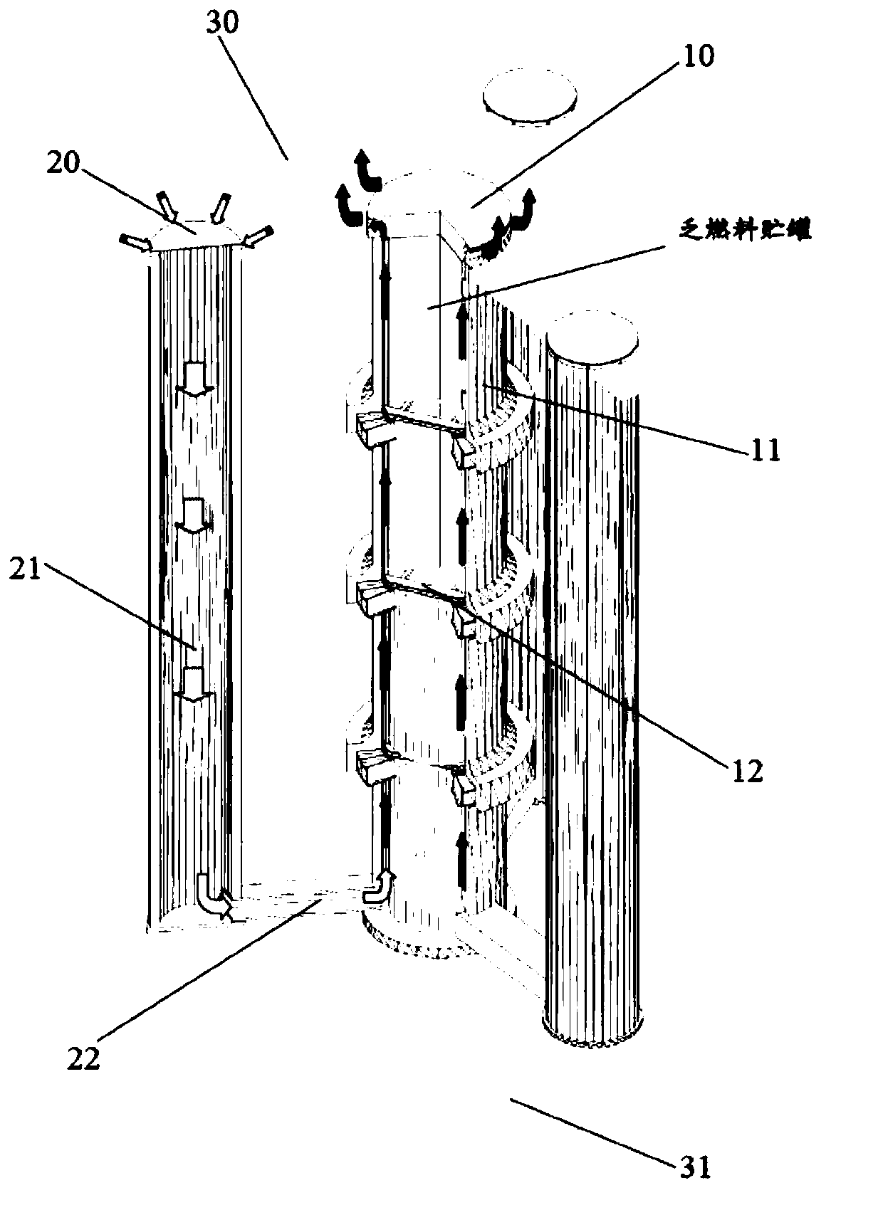 Nuclear power plant spent fuel vertical storage dry shaft and spent fuel storage tank stacking and recycling method