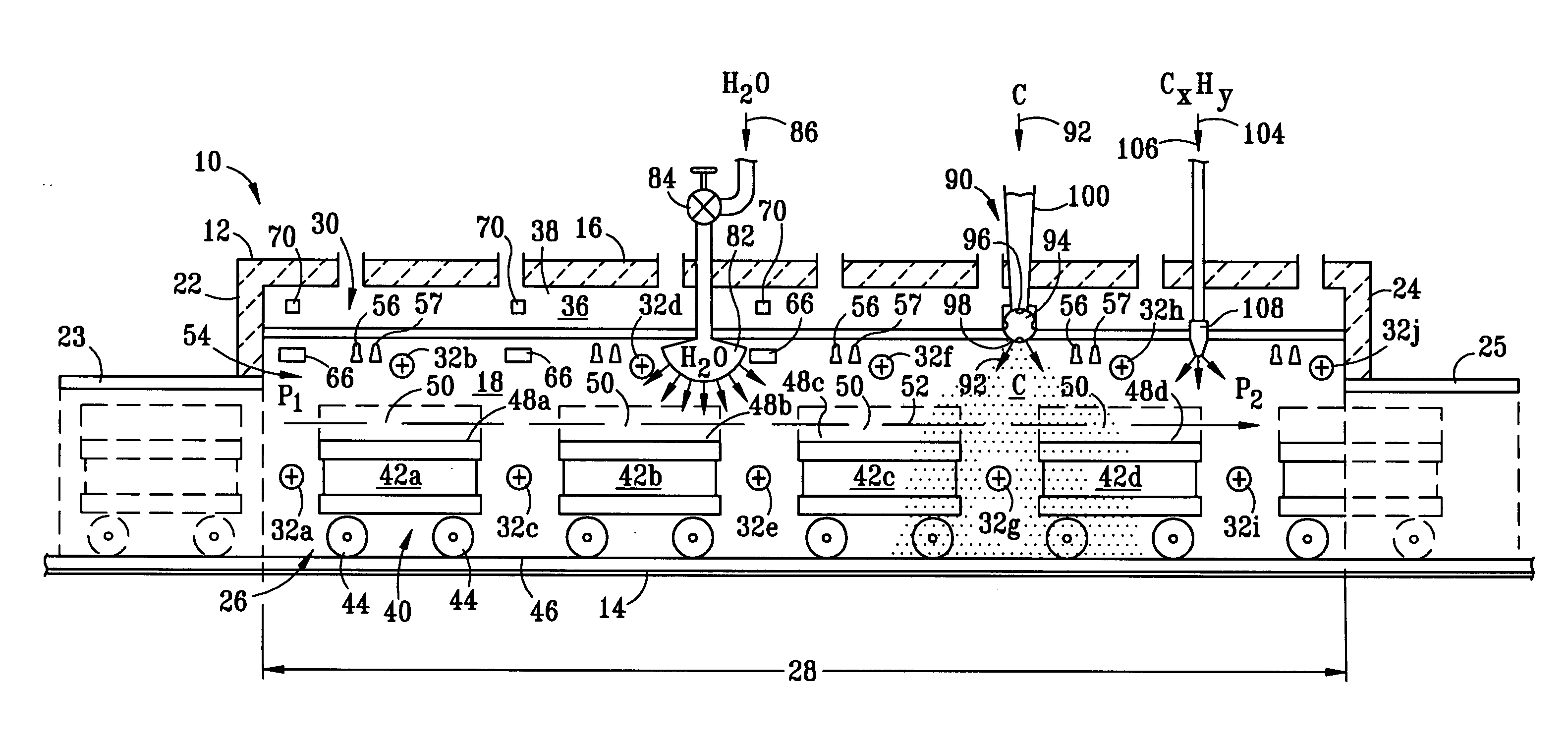 Transported material heating with controlled atmosphere