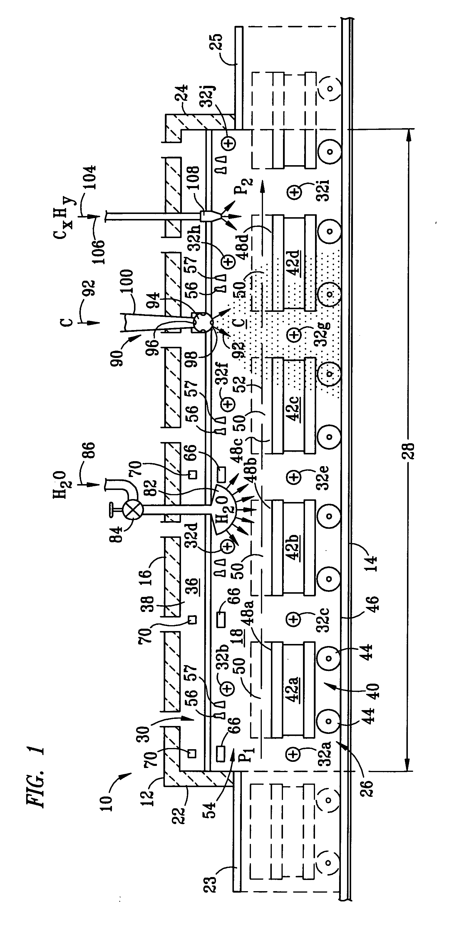 Transported material heating with controlled atmosphere