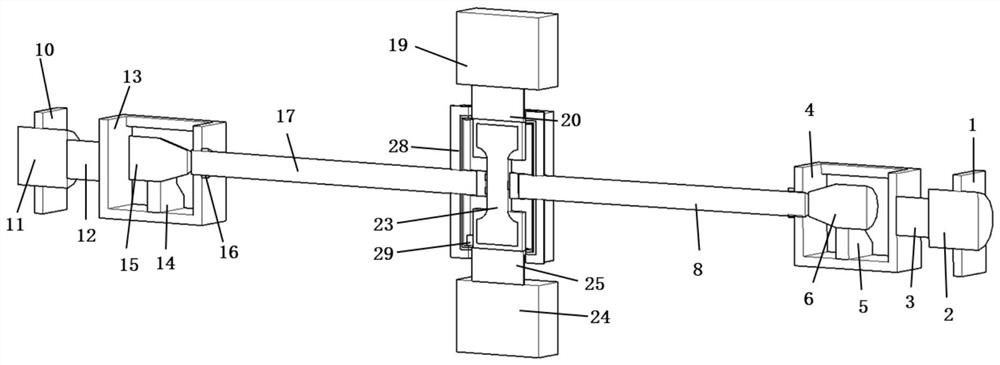 Device and method for testing dynamic tensile-shear mechanical properties of solid material in high-temperature environment