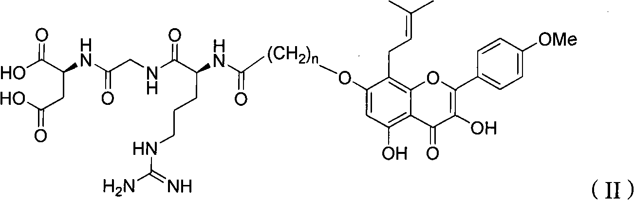 RGD peptide-epimedium flavone combination, preparation method and application thereof