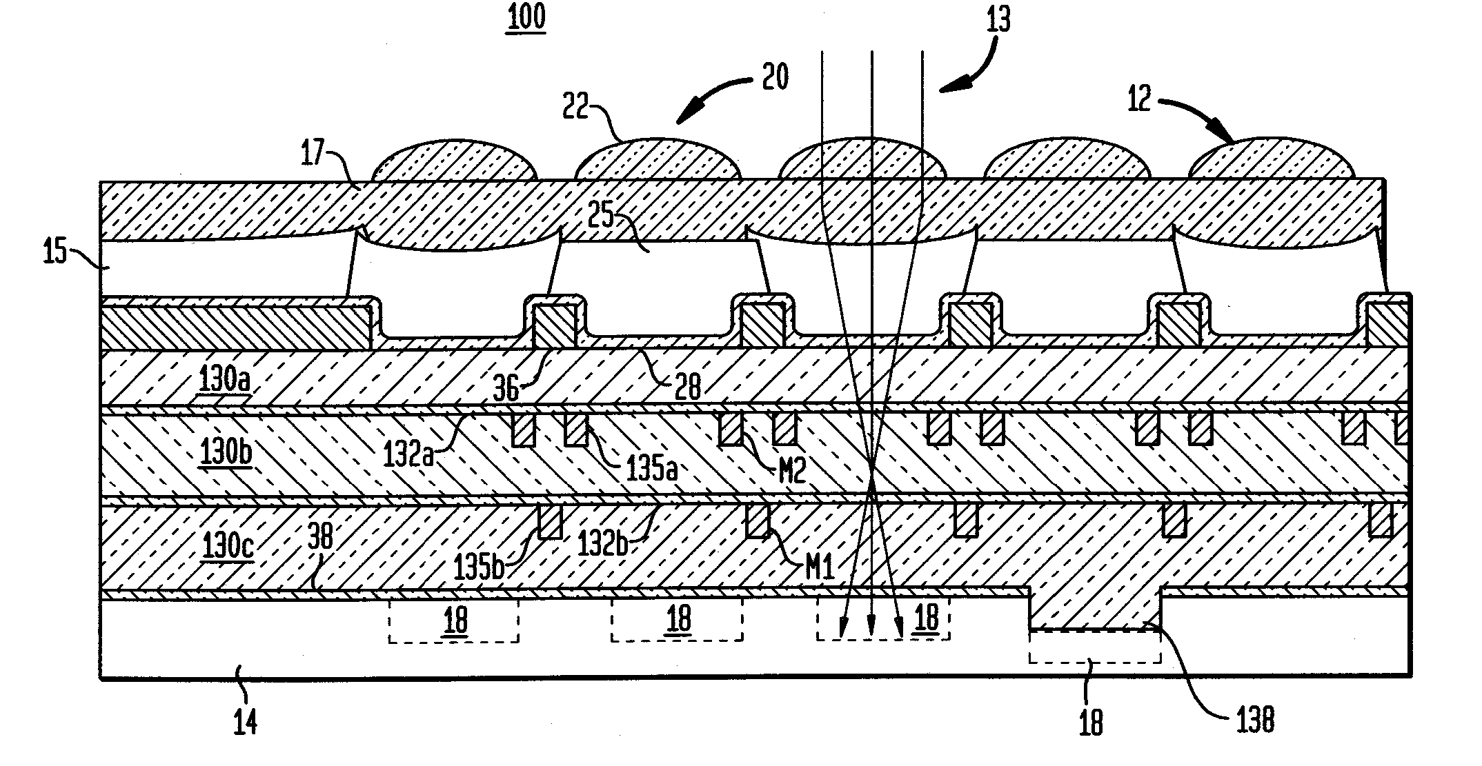 A CMOS imager with cu wiring and method of eliminating high reflectivity interfaces therefrom