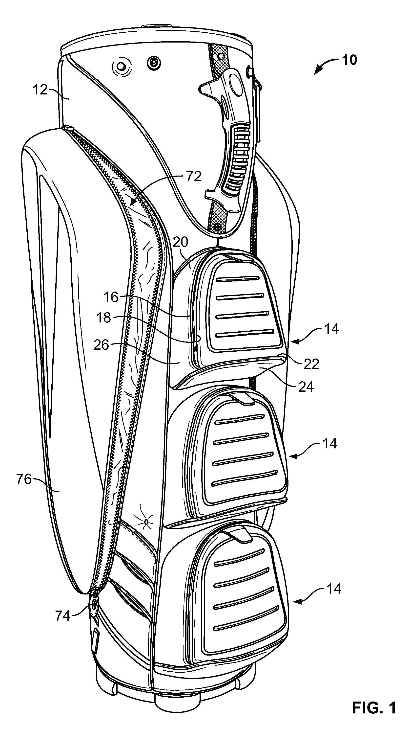 Golf bag having magnetic pocket