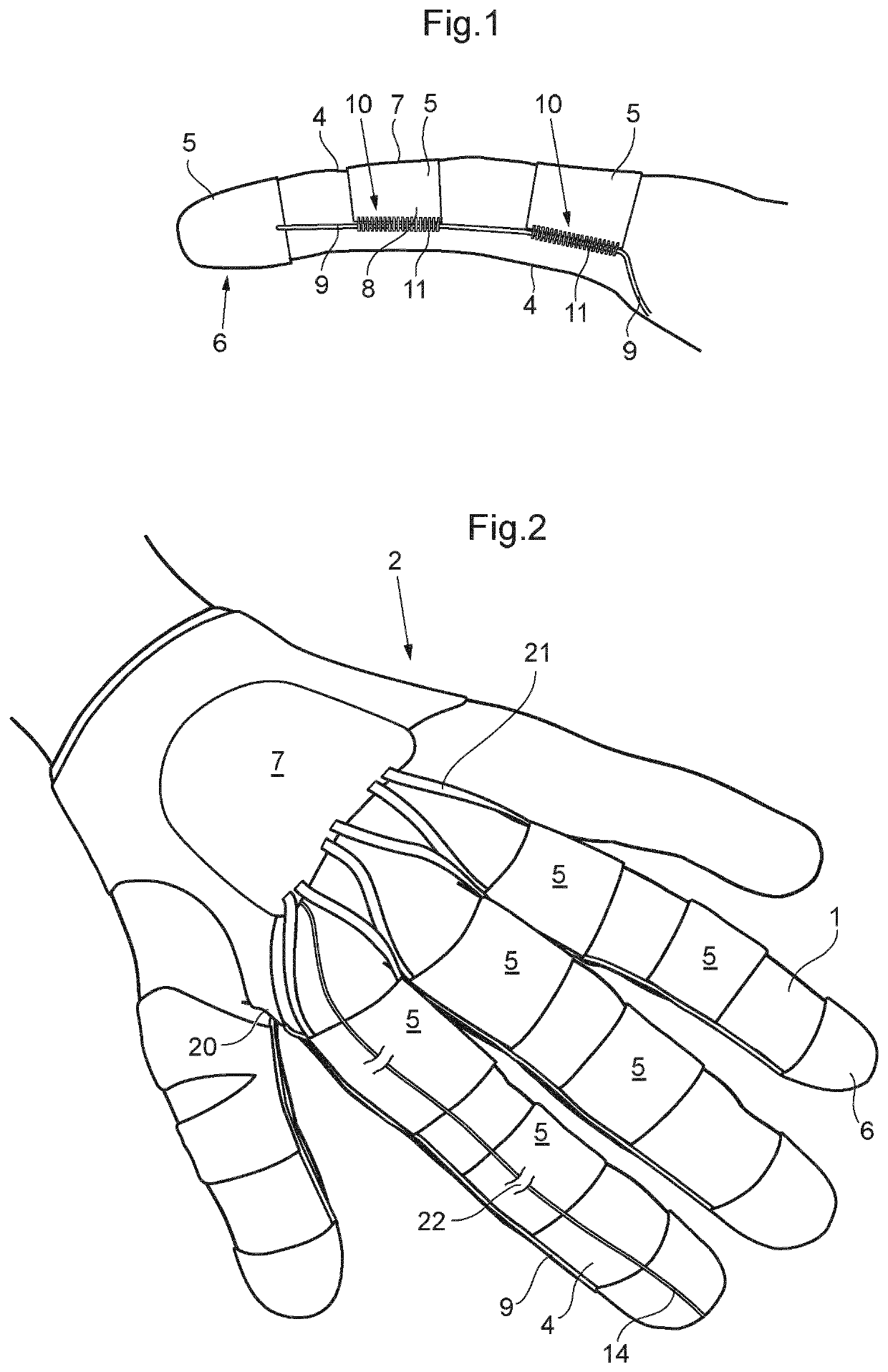 Finger glove liner and strengthening finger glove with liner