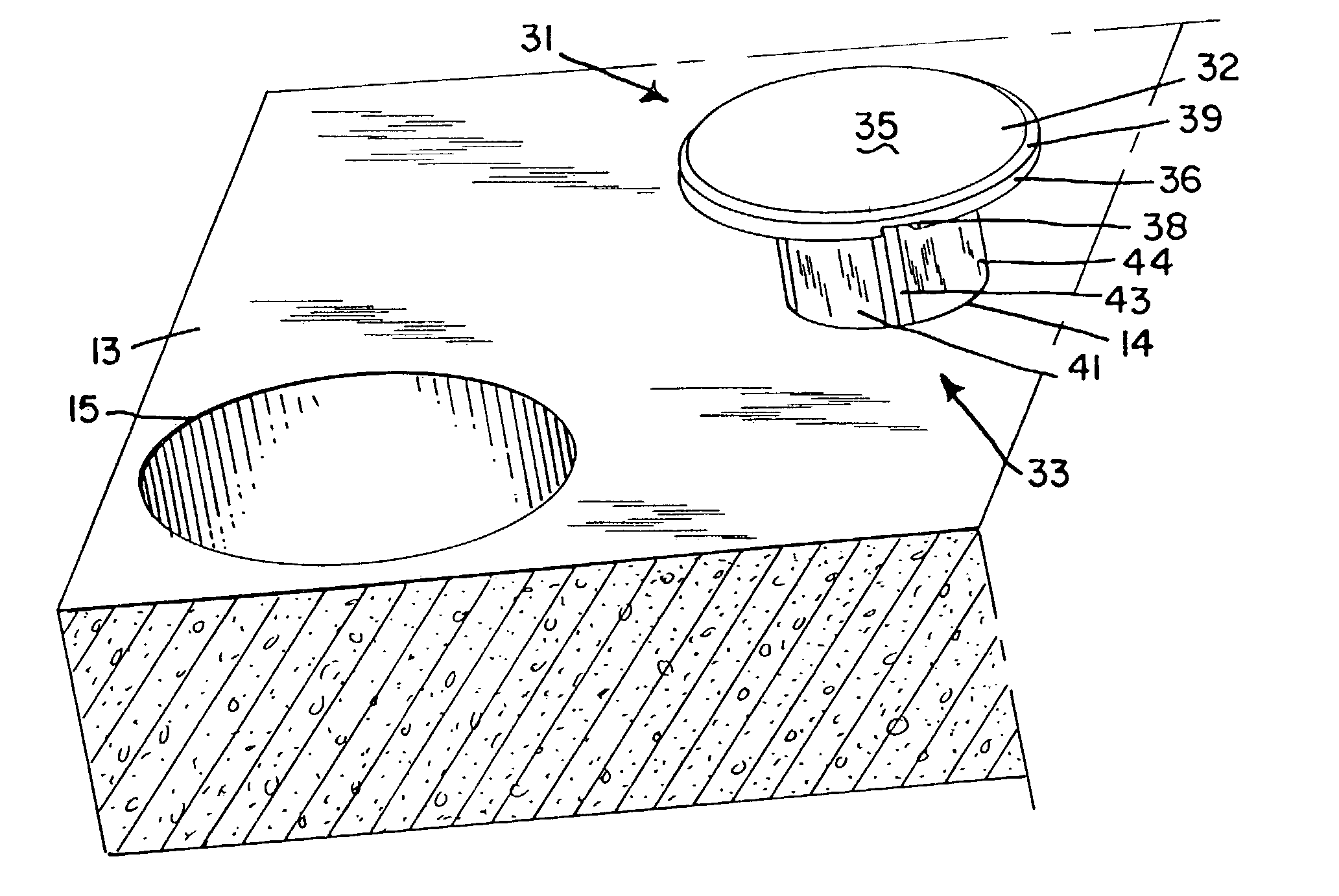 Plug for temporarily but securely covering holes in floor- or deck-type building structures