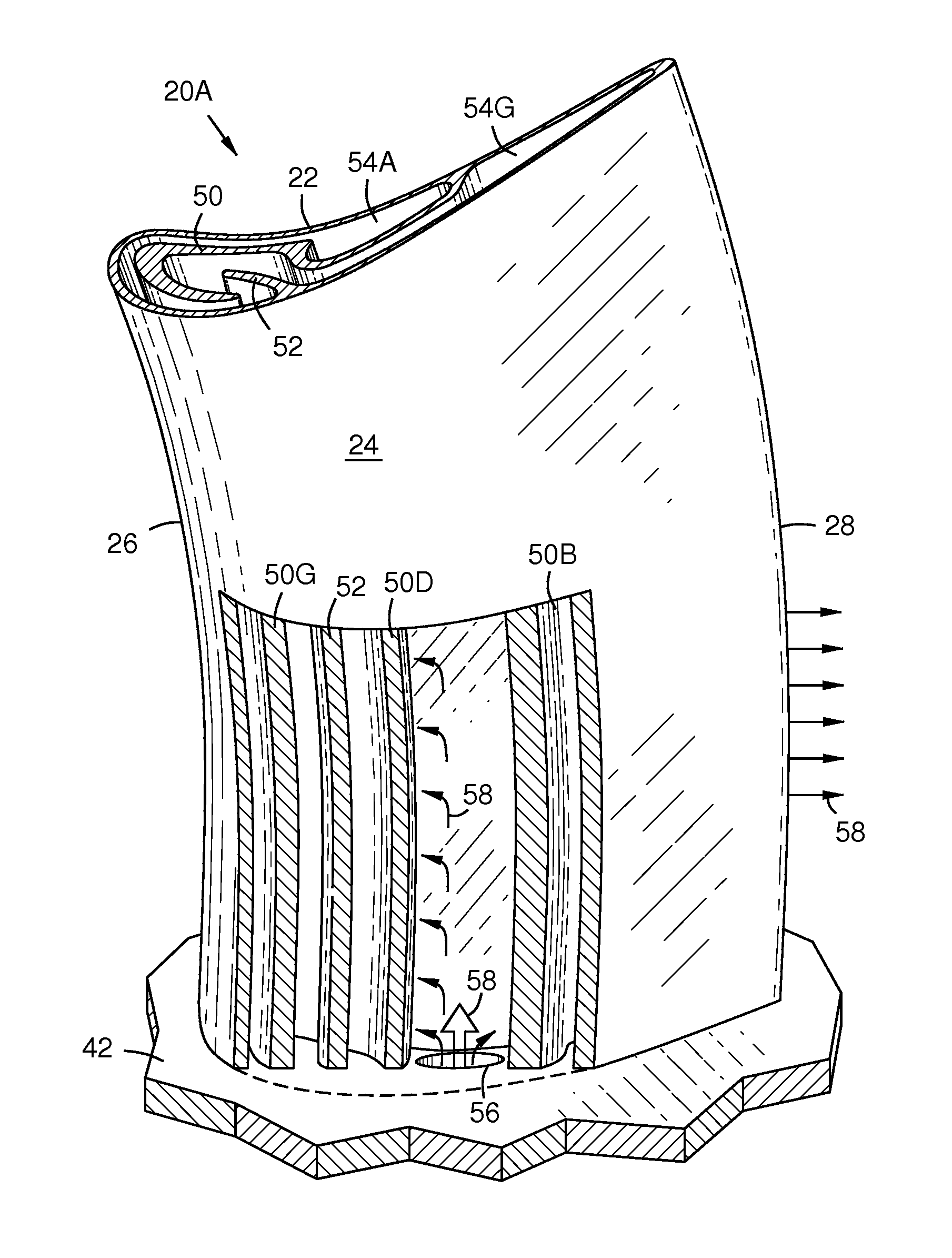 Near-wall serpentine cooled turbine airfoil