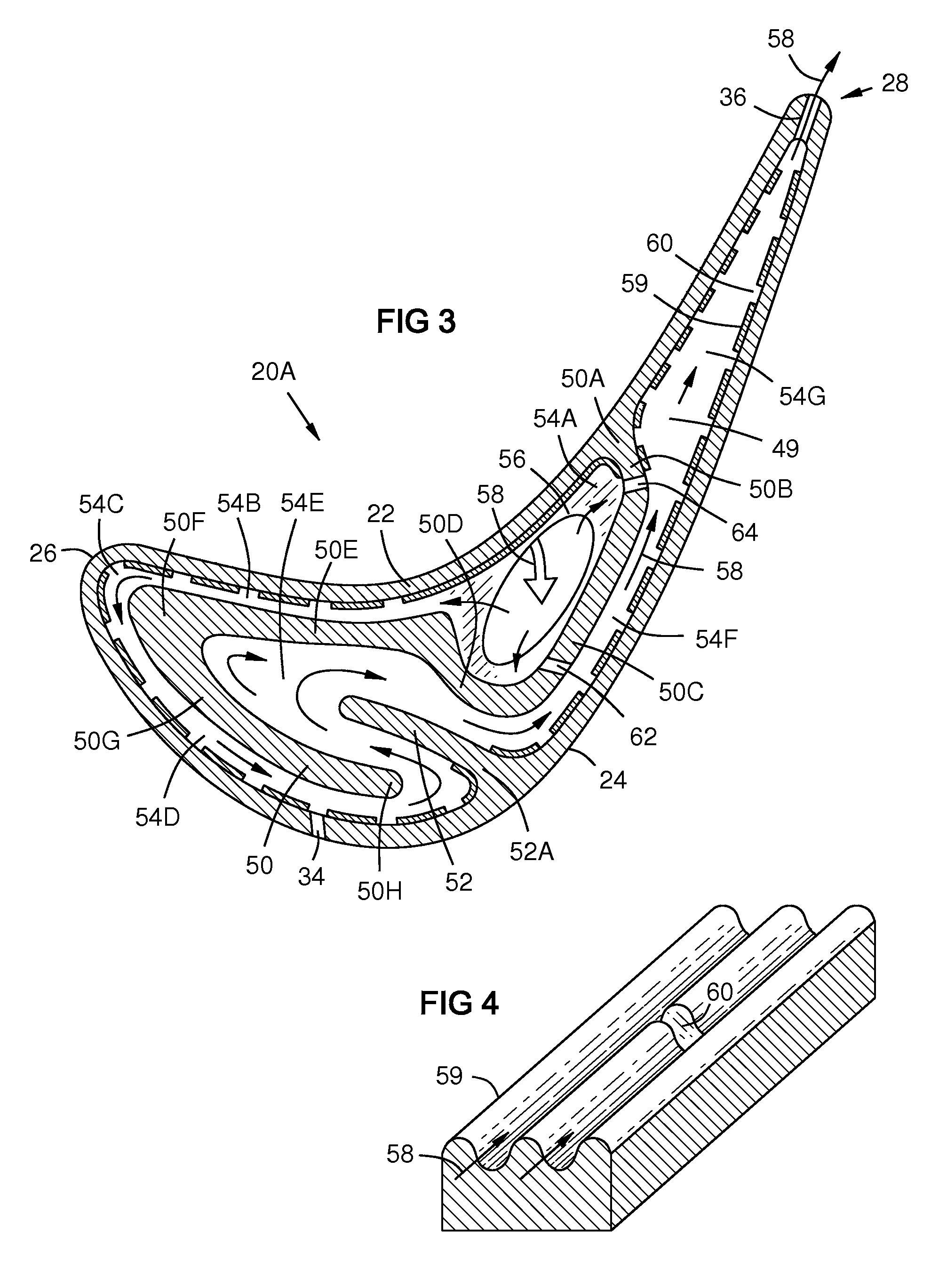 Near-wall serpentine cooled turbine airfoil