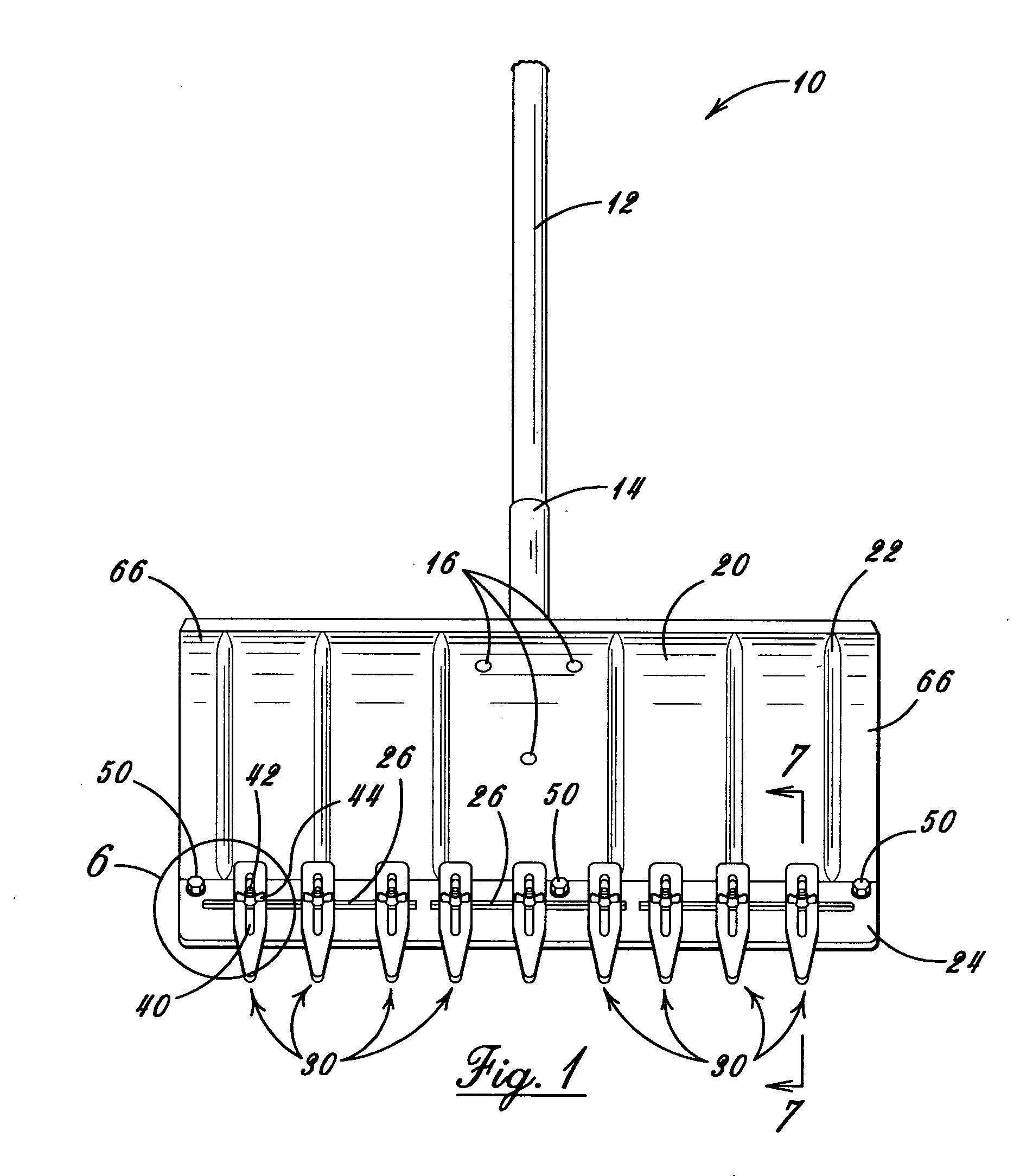 Hand manipulated pusher apparatus with adjustably spaced teeth for cleaning uneven corrugated surfaces