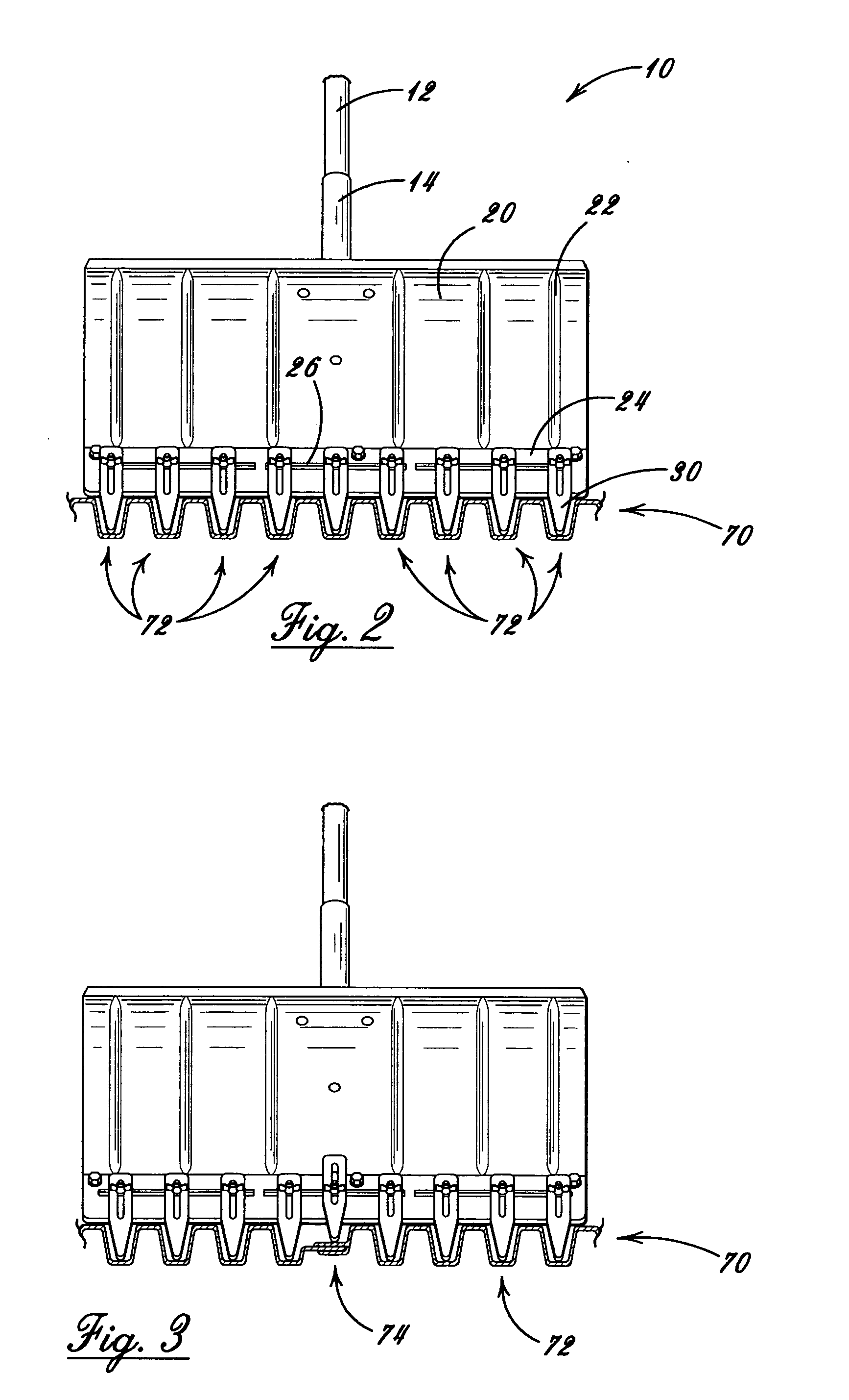 Hand manipulated pusher apparatus with adjustably spaced teeth for cleaning uneven corrugated surfaces