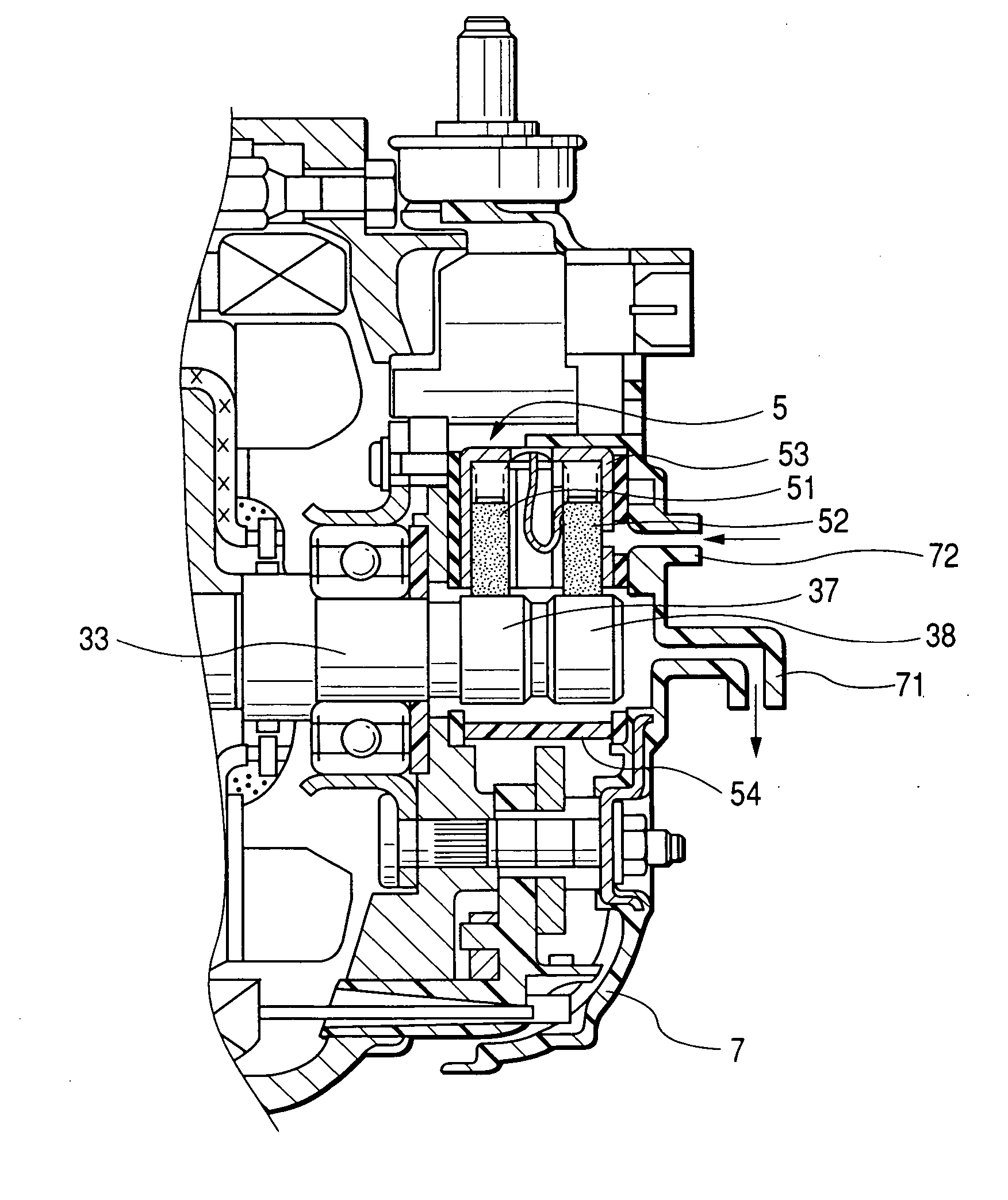 On-vehicle alternator with brush/slip ring structure