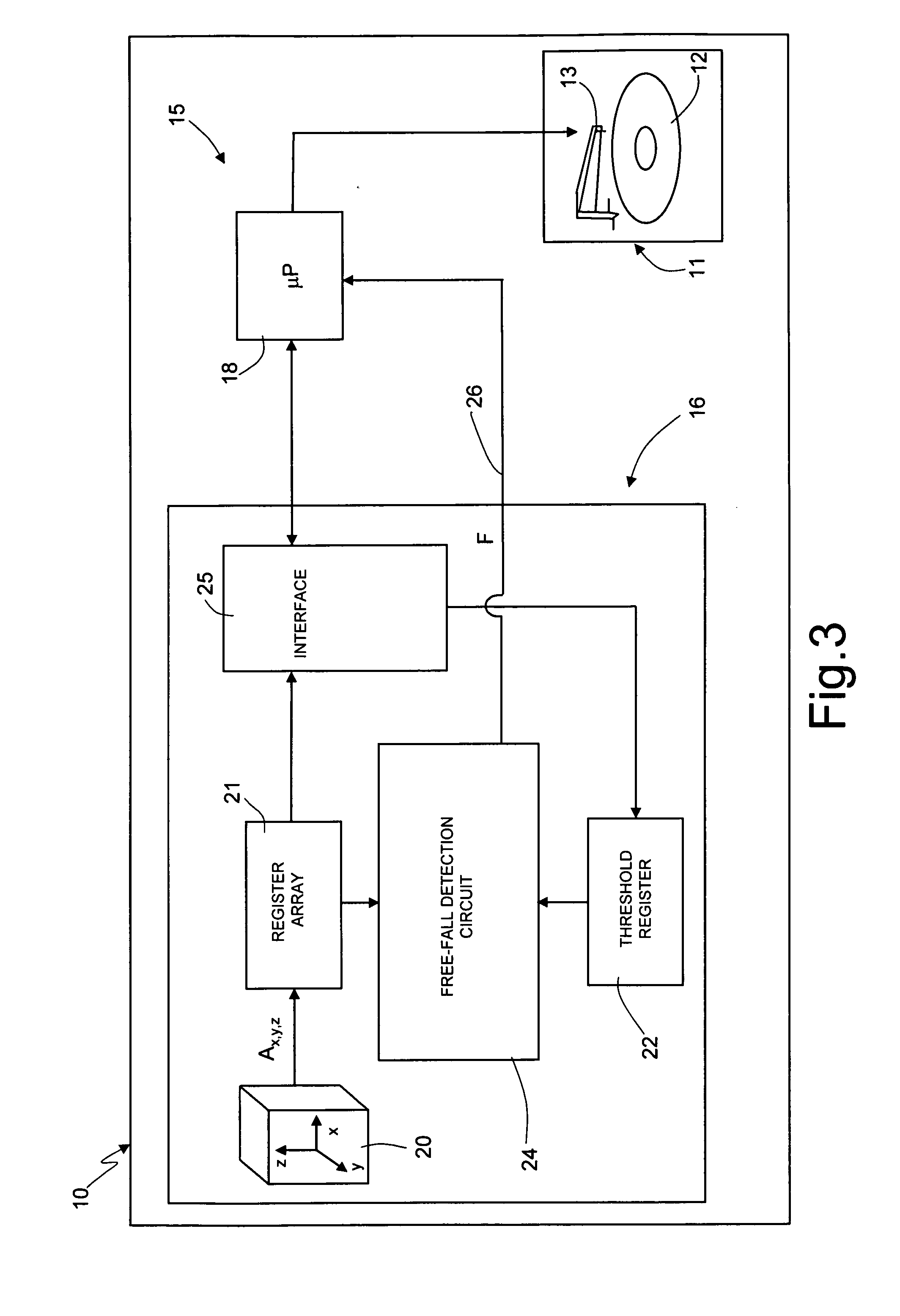 Free-fall detection device and free-fall protection system for a portable electronic apparatus