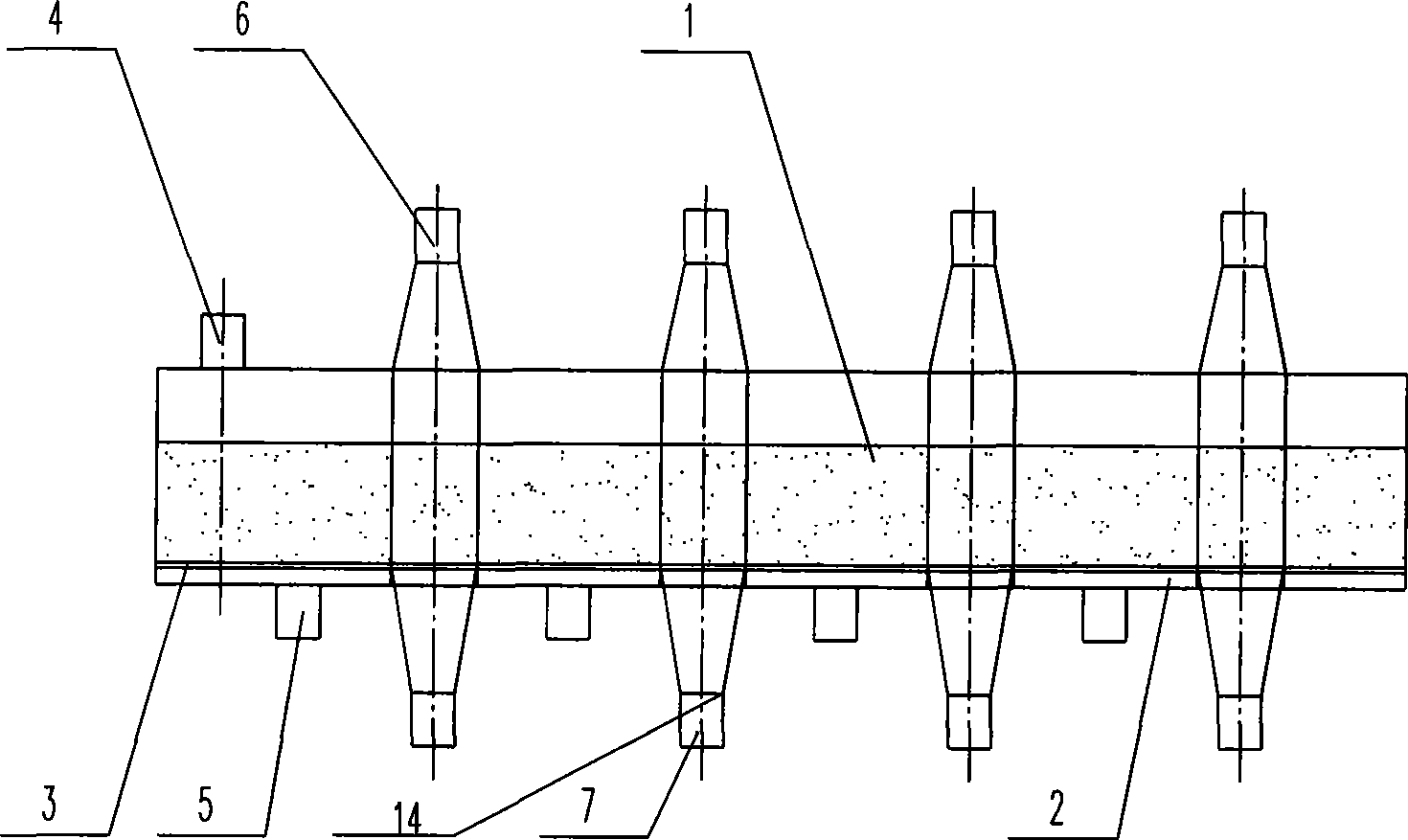 Horizontal strip type fluidization distributor