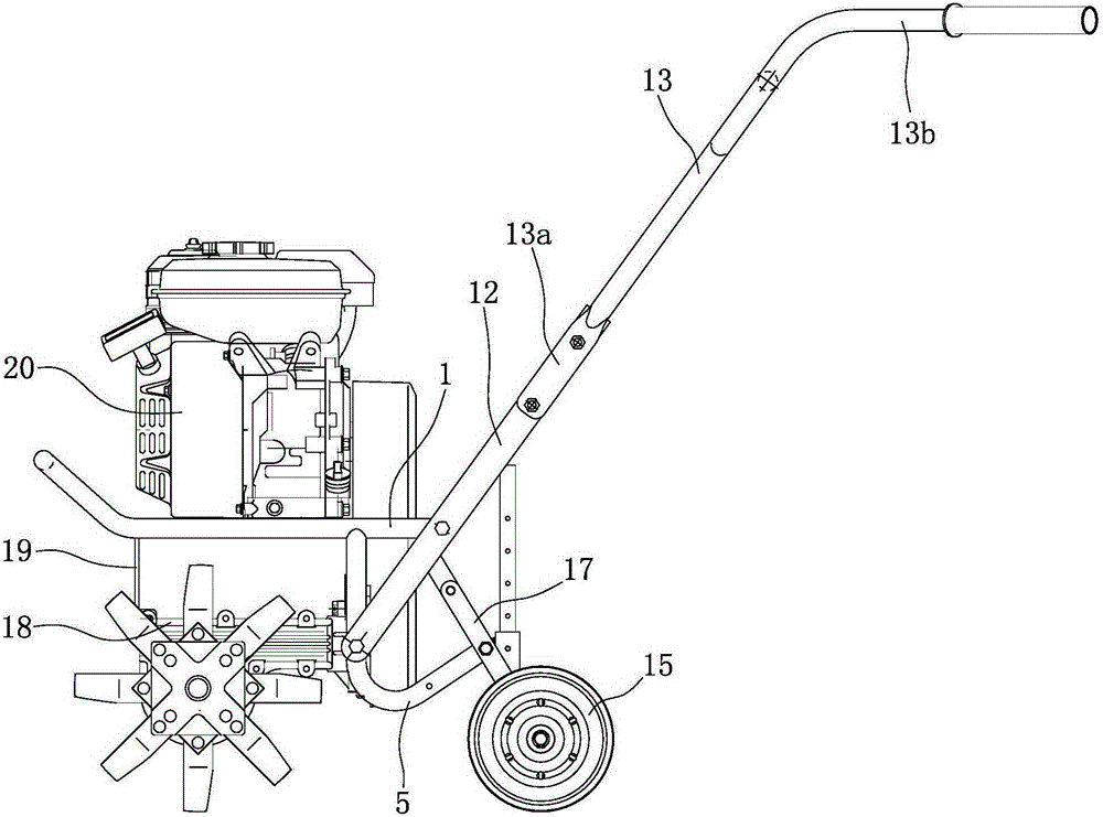 Arrangement structure of handle seat, rear wheel assembly and power assembly of a portable tillage machine