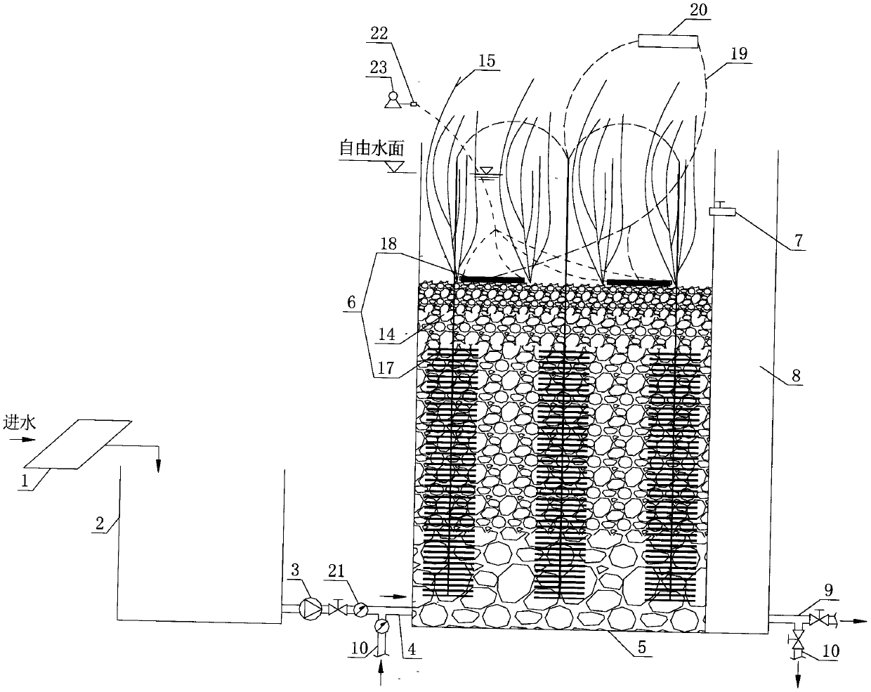 Constructed wetland-microbial fuel cell coupled treatment device and treatment method for rural domestic sewage