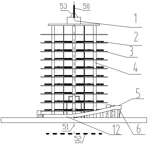 Tower type parking building with single-side exit at elevator