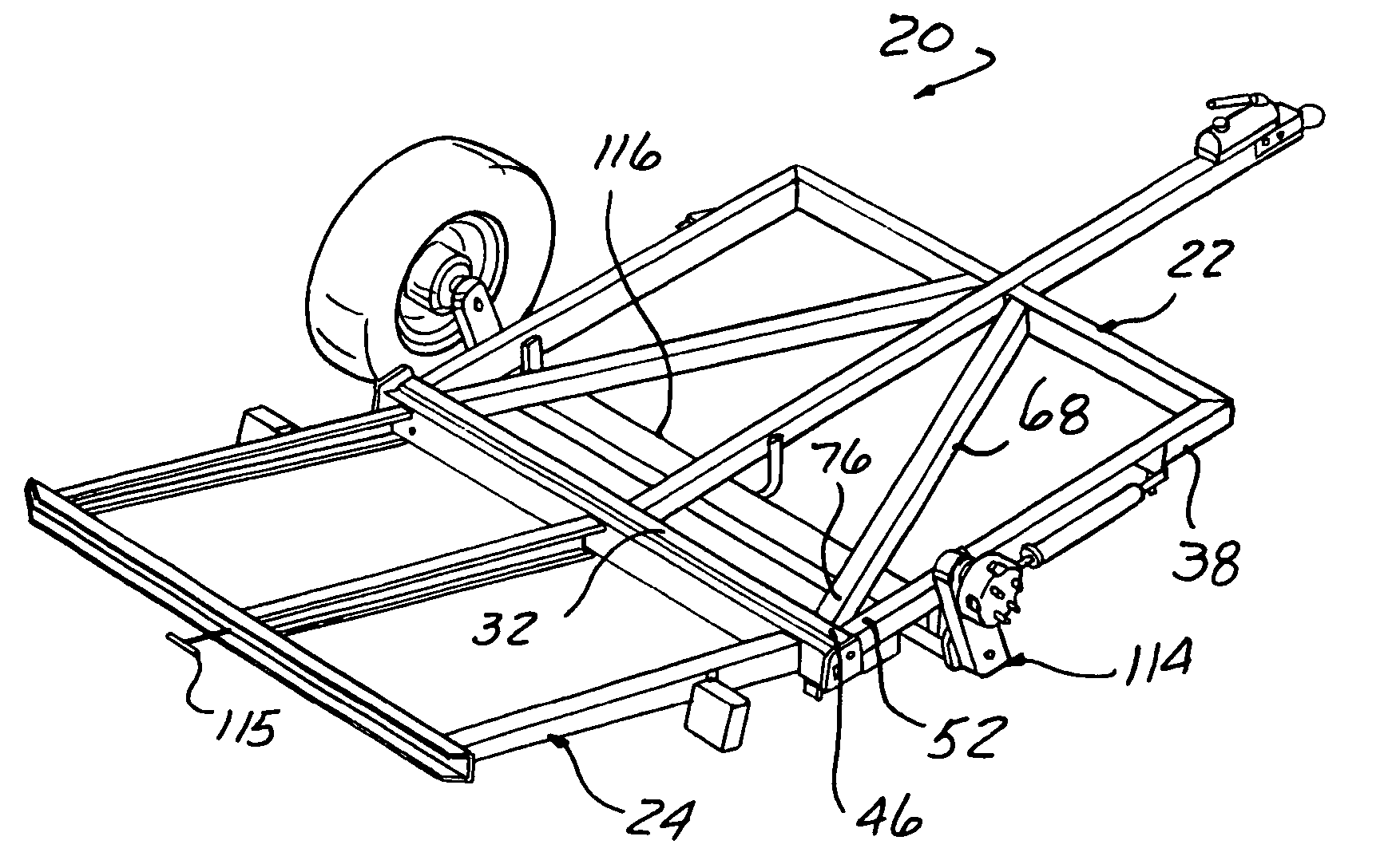 Folding trailer with kneeling device