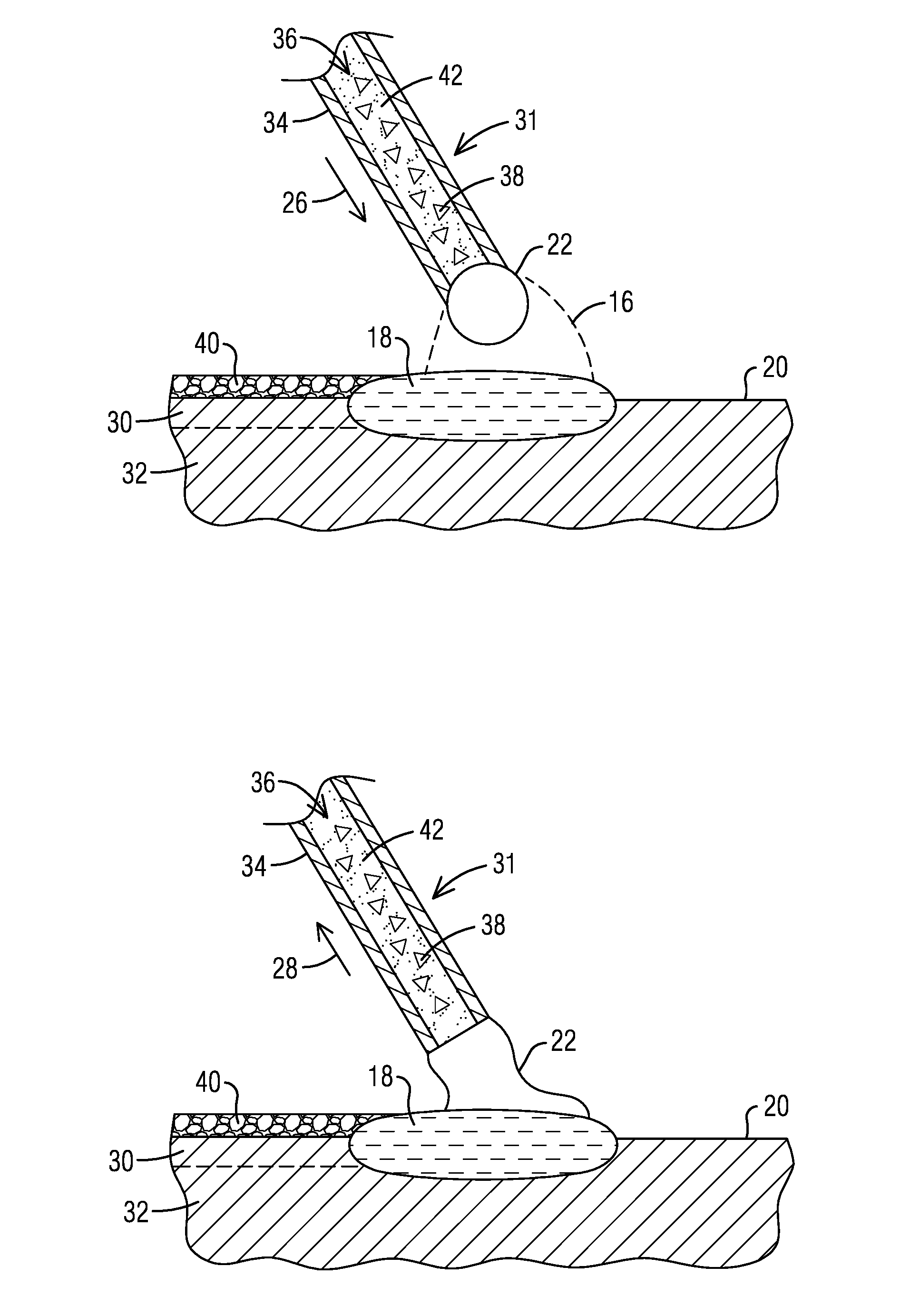 Low heat flux mediated cladding of superalloys using cored feed material