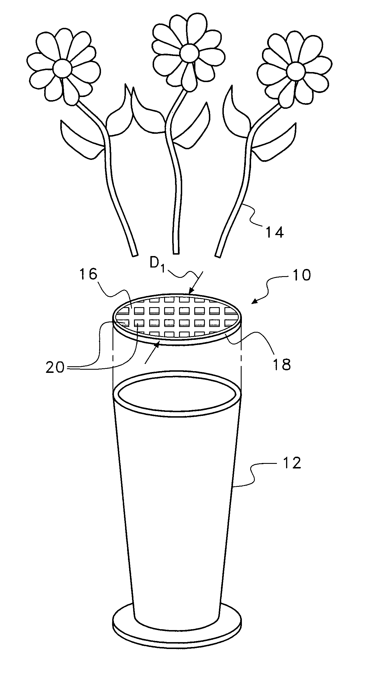 Device and method for adapting a container for use in a floral arrangement