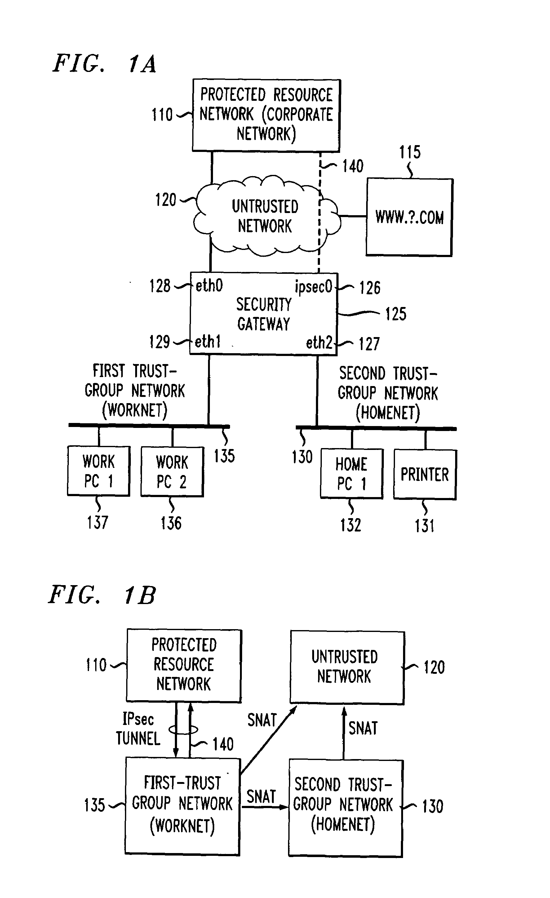 Method and apparatus for securely connecting a plurality of trust-group networks, a protected resource network and an untrusted network