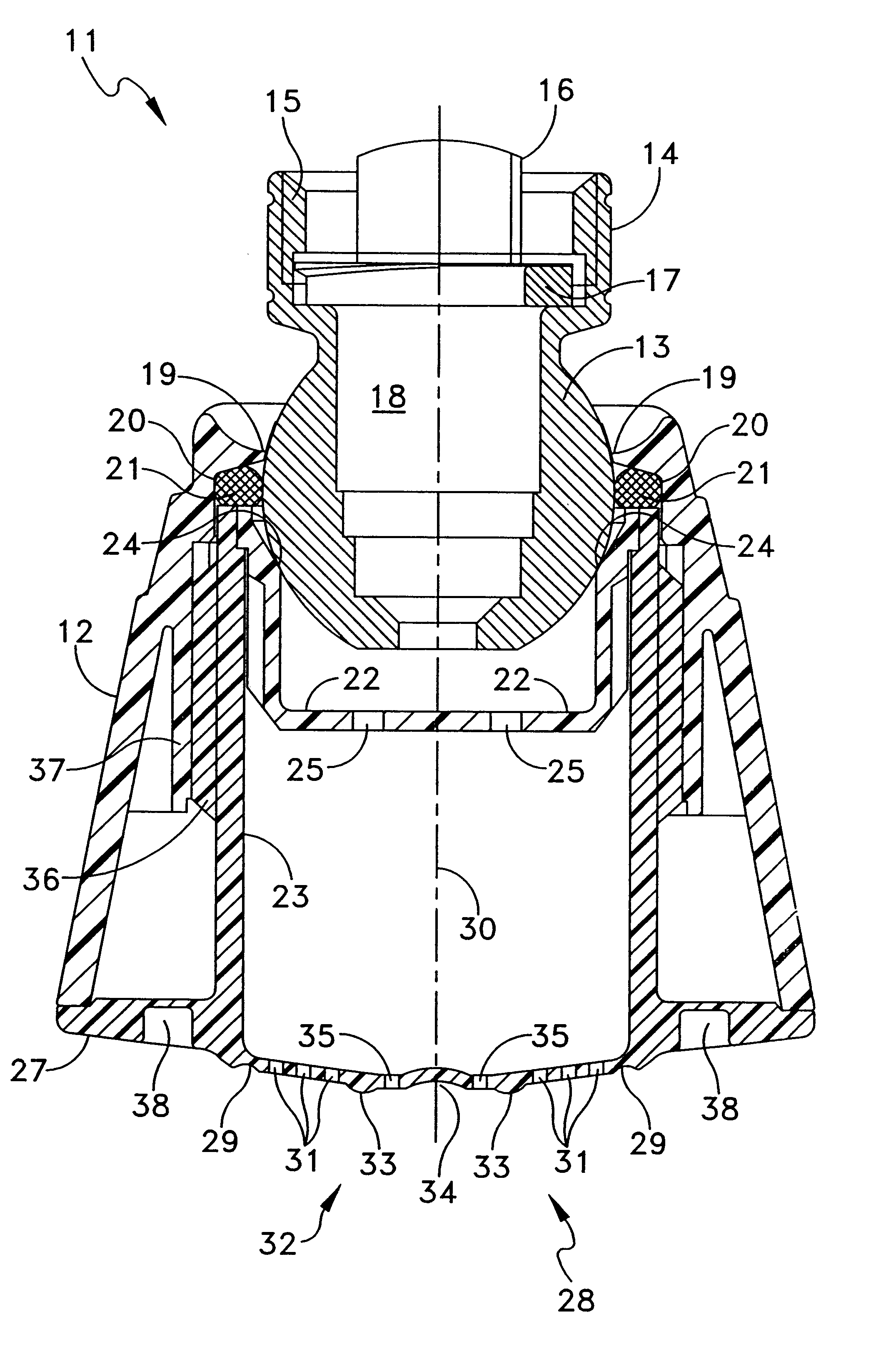 Shower device having a resiliently depressible jet disk for removing mineral deposits