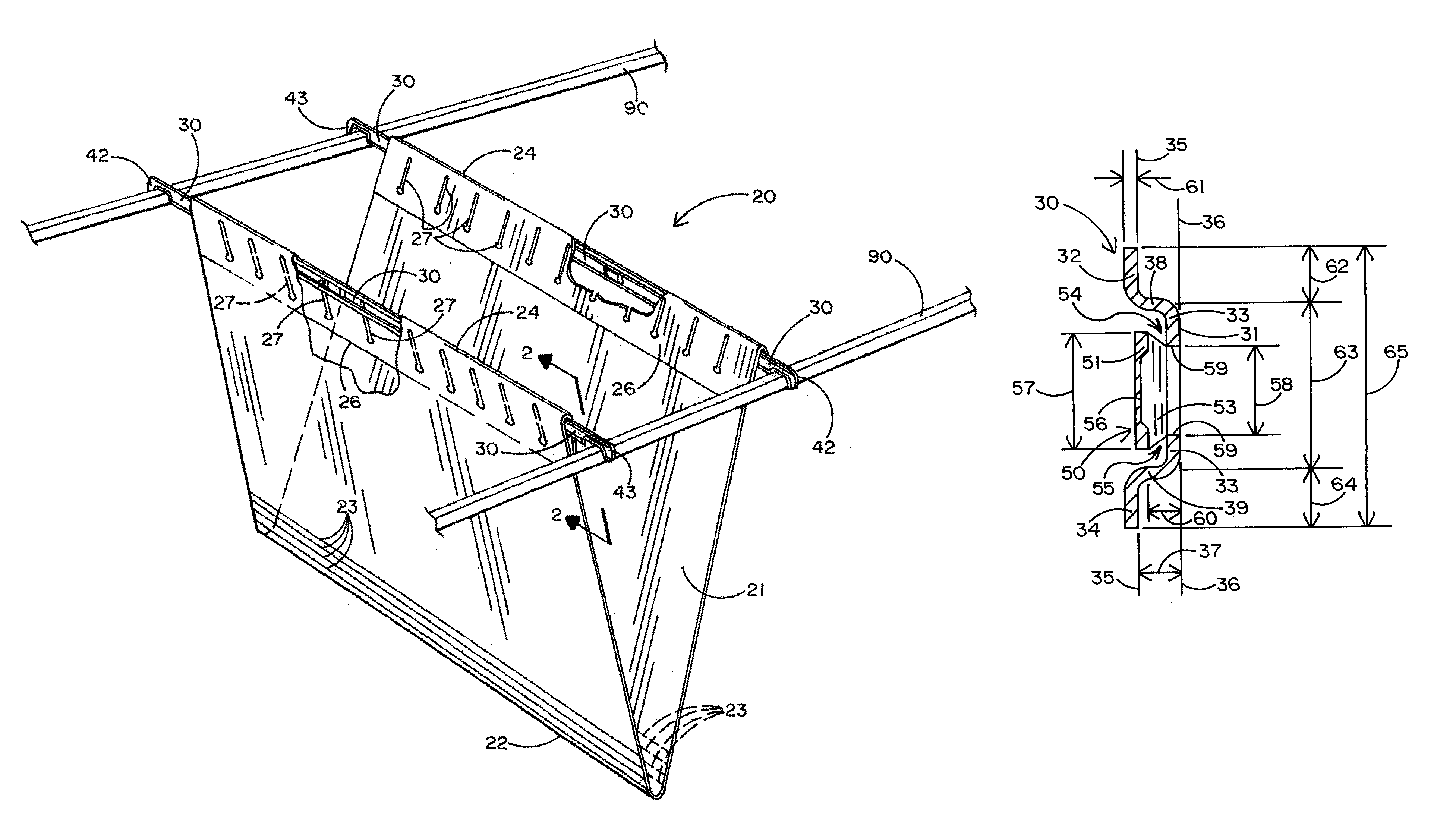 Hanging file folder and suspension bar therefor and process for producing