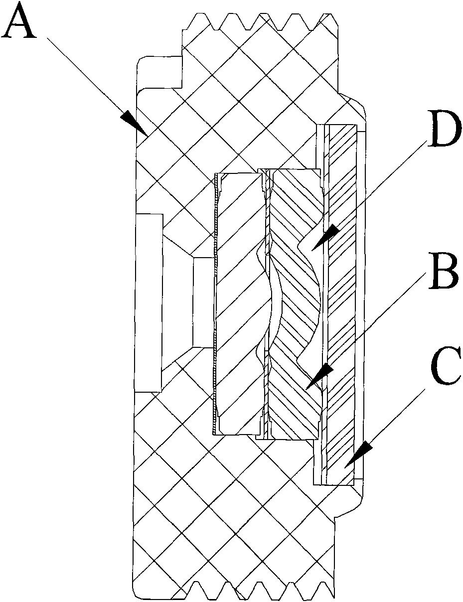 Repeatedly packaging lens construction and production method thereof